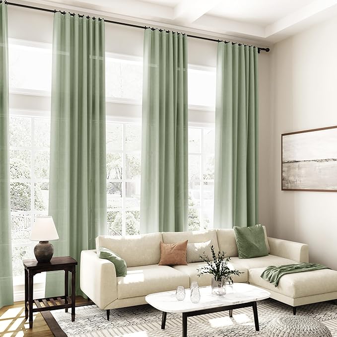 Nanspring Light Sage Linen Curtains 84 Inch Length 2 Panels Set for Living Room Rod Pocket Back Tab Light Filtering Window Drapes for Bedroom Dining Room Protect Privacy Country Farmhouse Decor 52x84
