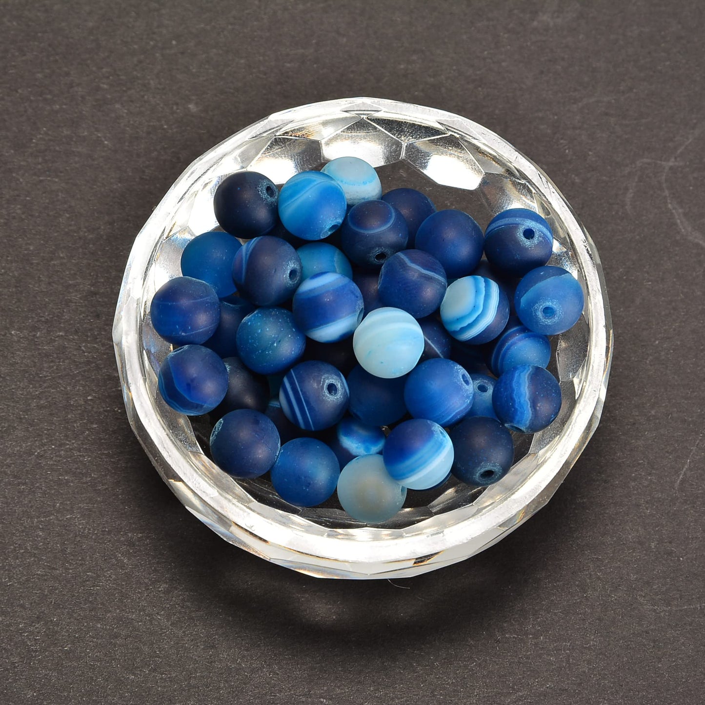 jodaying 10mm Blue Stripe Agate Matte Round Natural Gematone Loose Beads for Jewelry Making DIY 1 Strand 15"