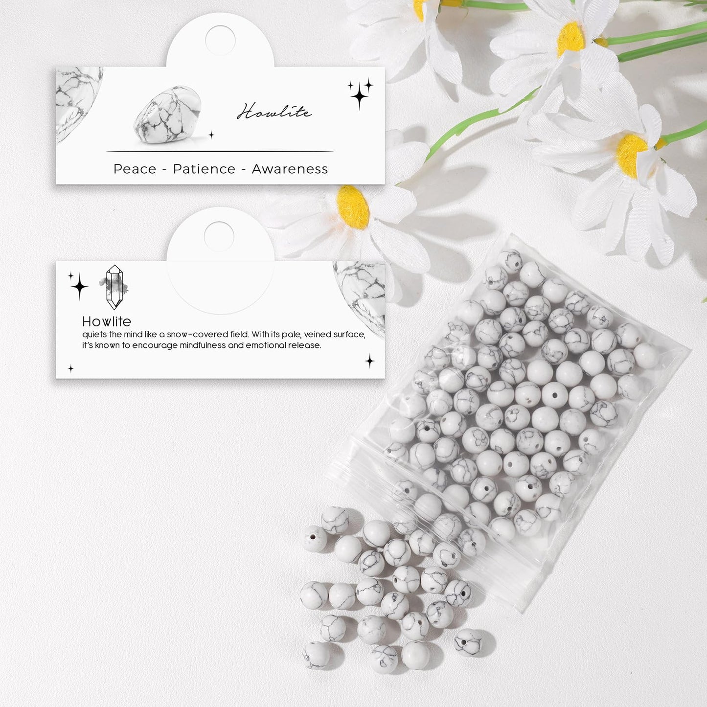 Raicegs 100pcs 8mm Howlite Beads Natural Gemstone Beads Round Loose Beads for Jewelry Making DIY Bracelets Necklace