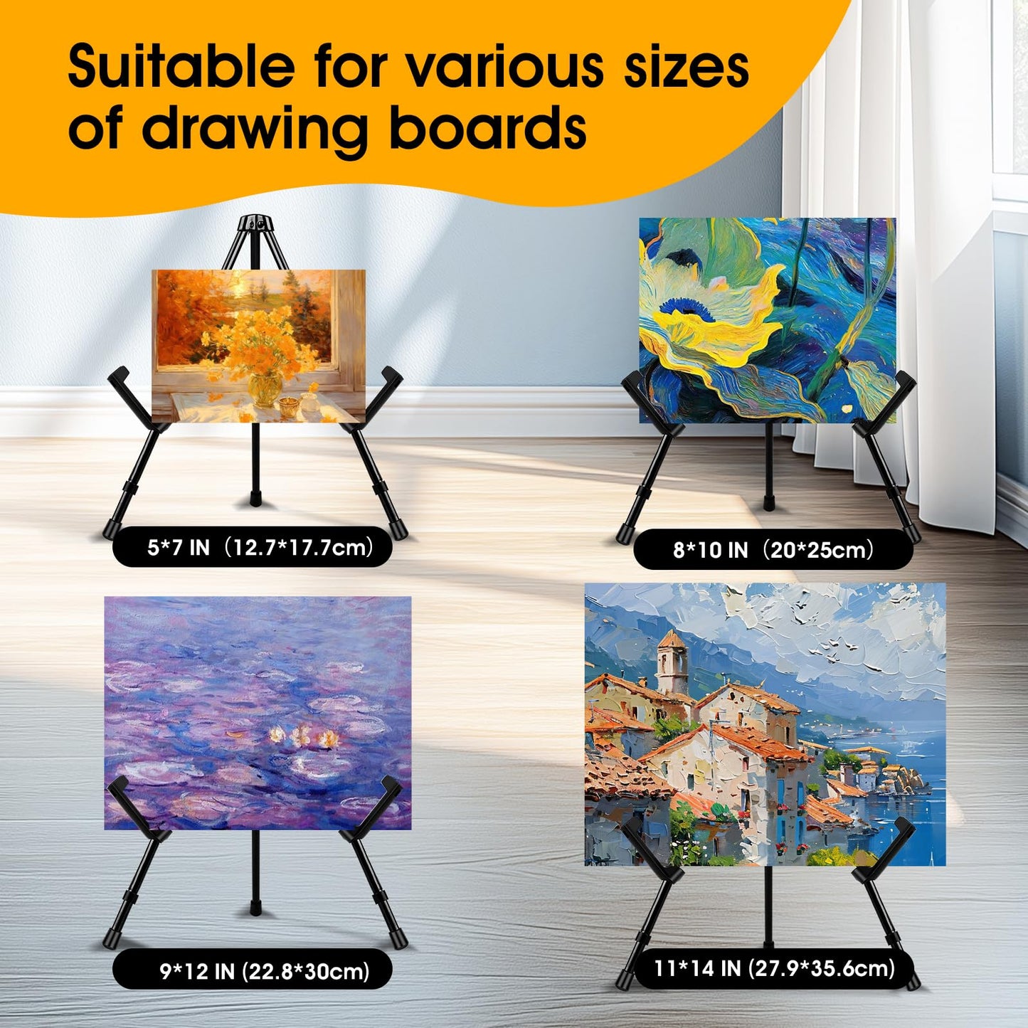 AROIC 3 Pack 14'' Tabletop Easels, Black Steel Table Top Easels for Display, Adjustable Portable Table Top Easel for Paintings, Signs, Posters,Frame Pictures(with 3 Bags)