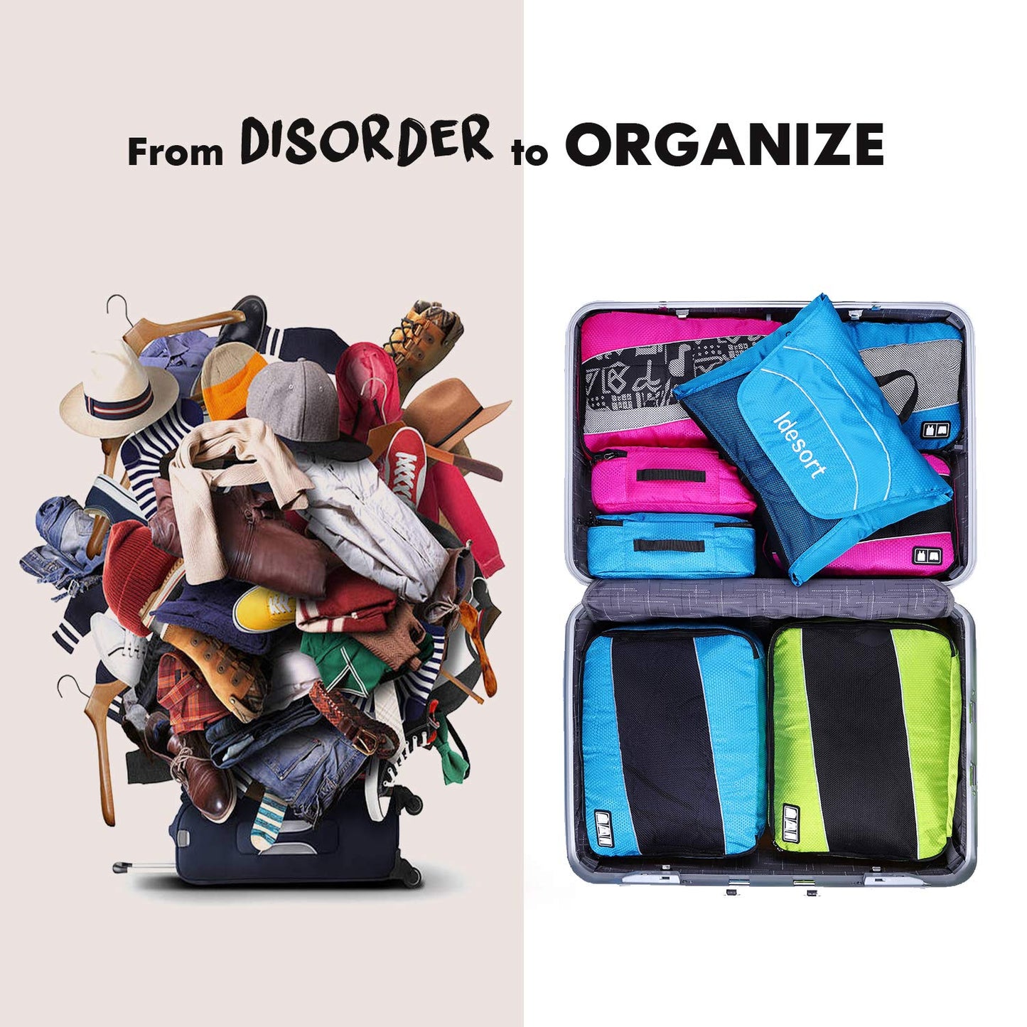 8 Set Packing Cubes, Travel Luggage Bags Organizers Mixed Color Set (Grey Blue)