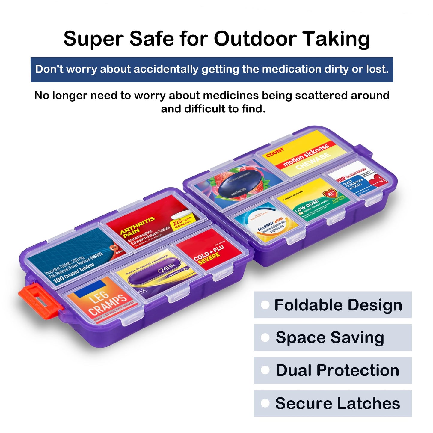 2026 New Extra Large Pill Box with Medicine Labels Travel Essentials Daily Med Container Mini Medication Organizer Storage Organizer Case 7 Day Pill Organizer(Purple)