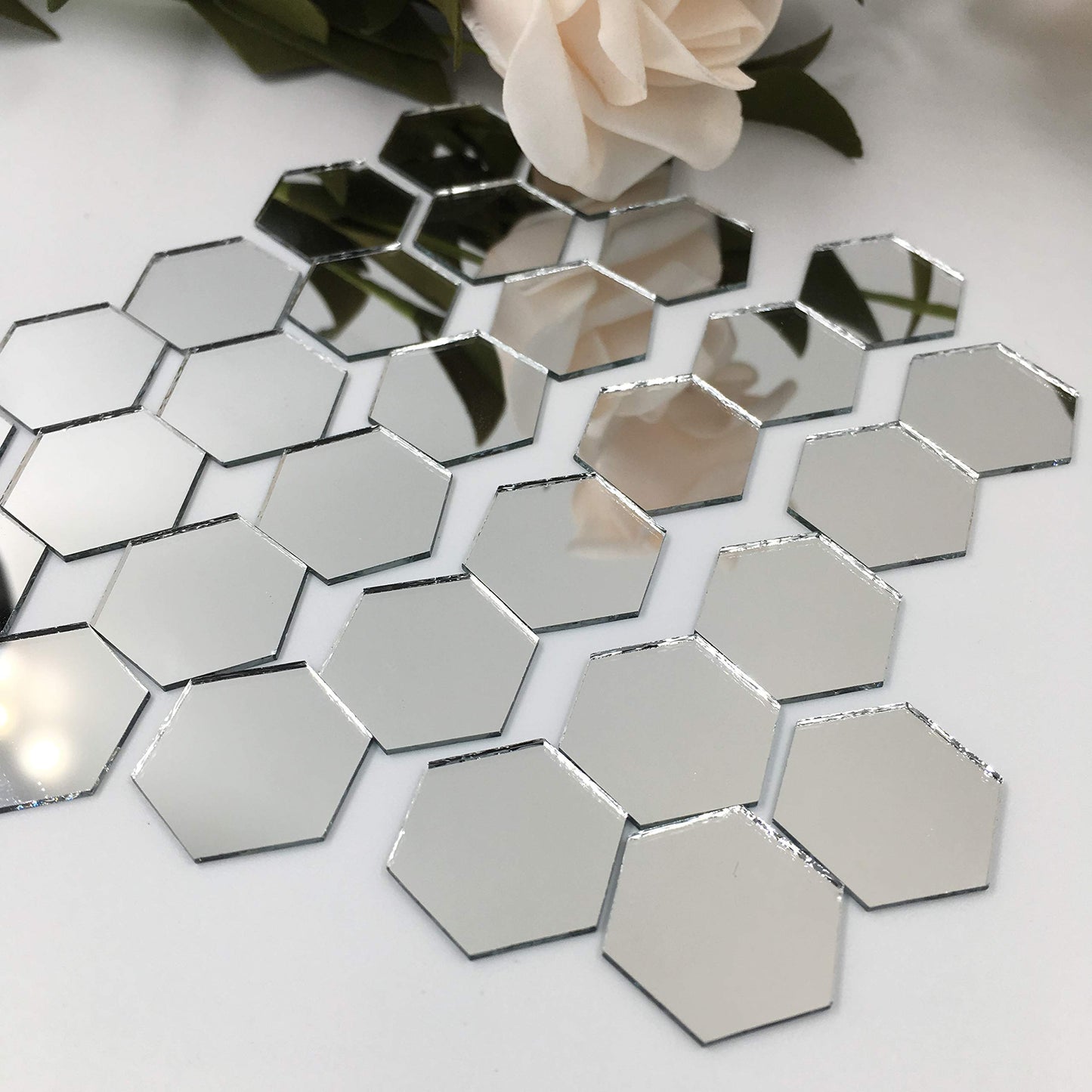 NUO RUI 1'' Hexagonal Mirror Mosaic Tiles Craft Mirror Pieces Bulk 100 Pieces for Craft Projects Home Decor