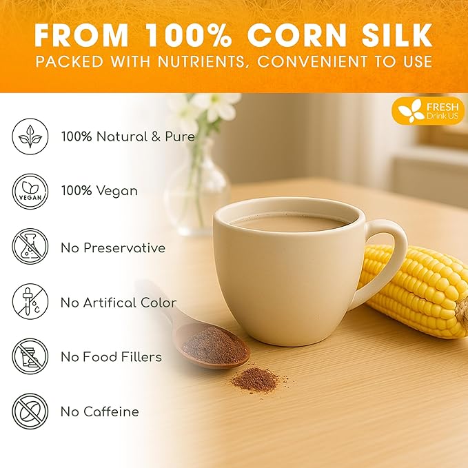 FreshDrinkUS, Corn Silk Powder 8oz – Premium Herbal Ingredient, Pure Ground Corn Silk for Tea, Smoothies & Culinary Use – Resealable Pouch