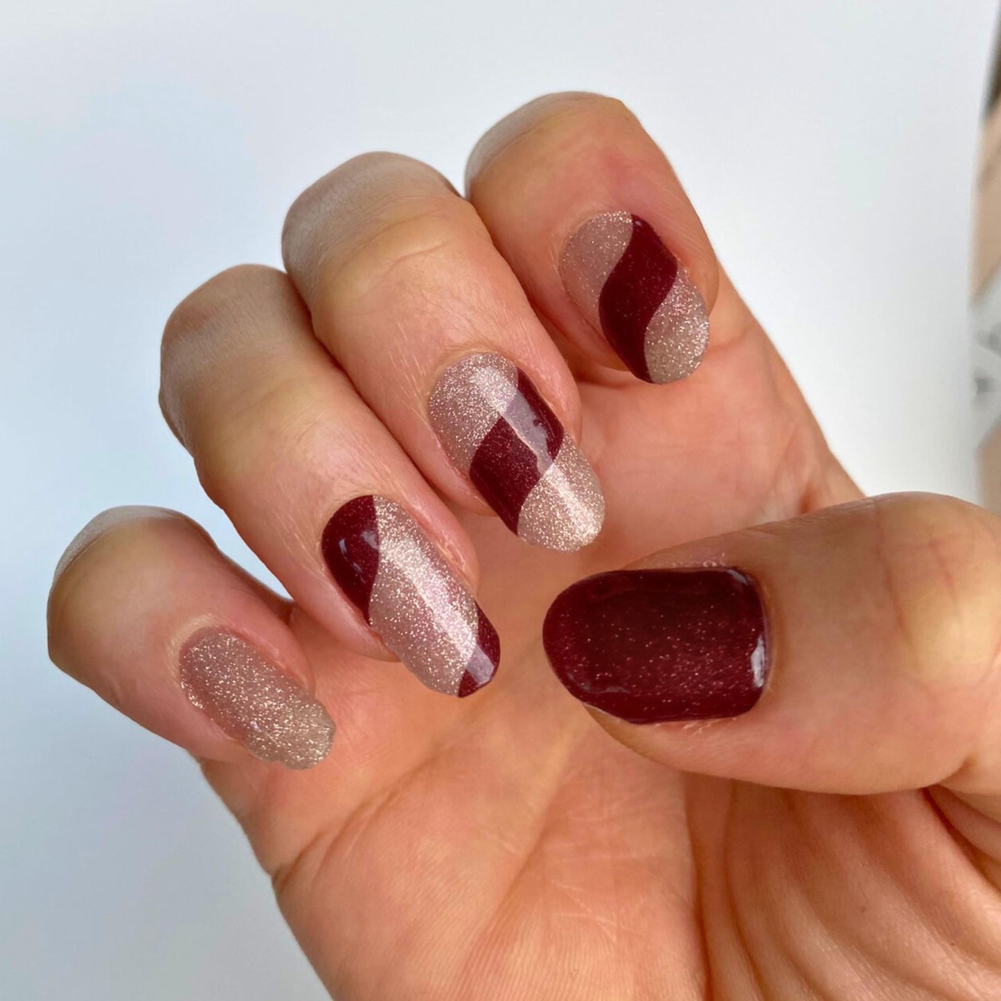 ALICE & BELLA Valentine Day Semi Cured Gel Nail Strips-20 PCS Rose Red with Gold & Dark Red Glitter Gel Stickers, Use with UV Light Lamp, Salon Quality Manicure Wraps(Rose Velvet)