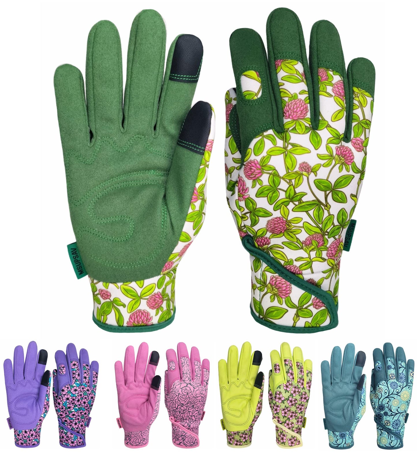 MSUPSAV Gardening Gloves with Touch Screen, Synthetic Leather Yard Work Gloves for Women, Garden Gift, Green, Medium