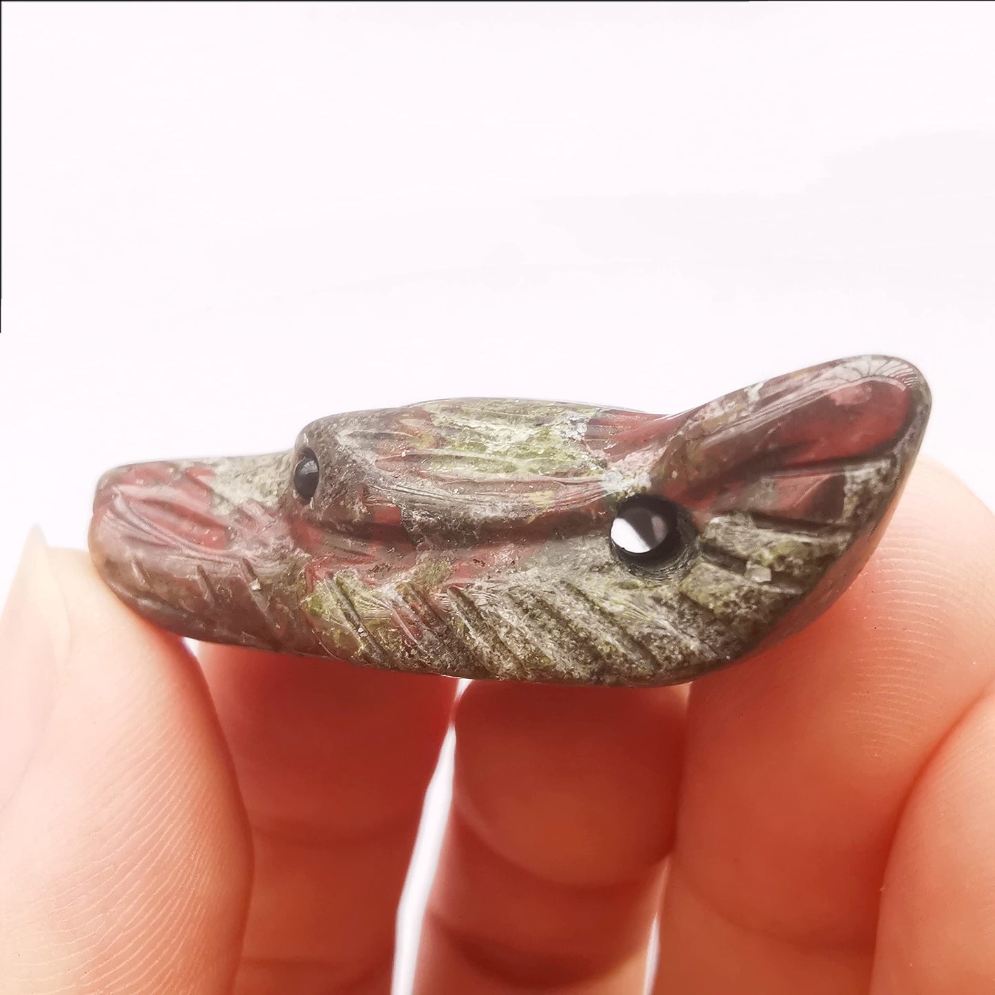 Bacatgem Natural Dragon Blood Jasper 1.37 inchs Wolf Head Pocket Crystals and Healing Stone Figurine,Haped DIY-Jewelry Pendant