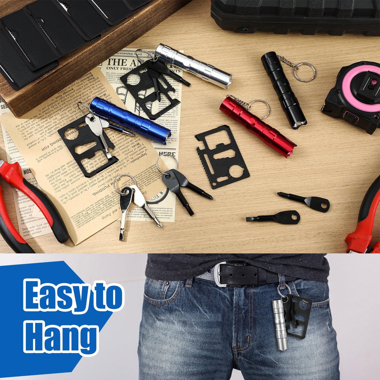Glooglitter 24 Pcs Men Small Gifts Bulk Mini Screwdriver Flashlight Keychain Set Multitool Credit Card Survival Tool Employee Coworkers Fathers Gifts for Men Dad Husband, No Batteries Included