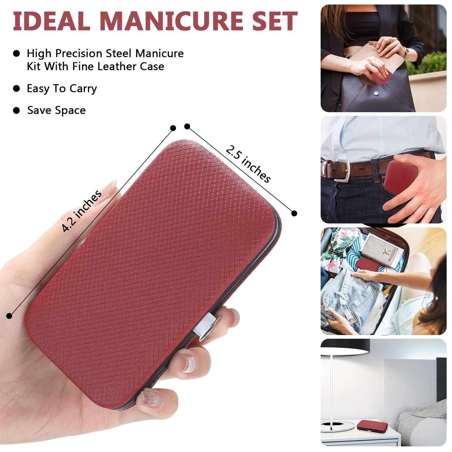 Lasnten 24 Set Valentine Manicure Set Bulk Nail Clippers Grooming Nail Kit Stainless Steel Professional Pedicure Tools Kit with Travel Case for Men Women Valentine's Day Gift(8 in 1,Red, Silver)