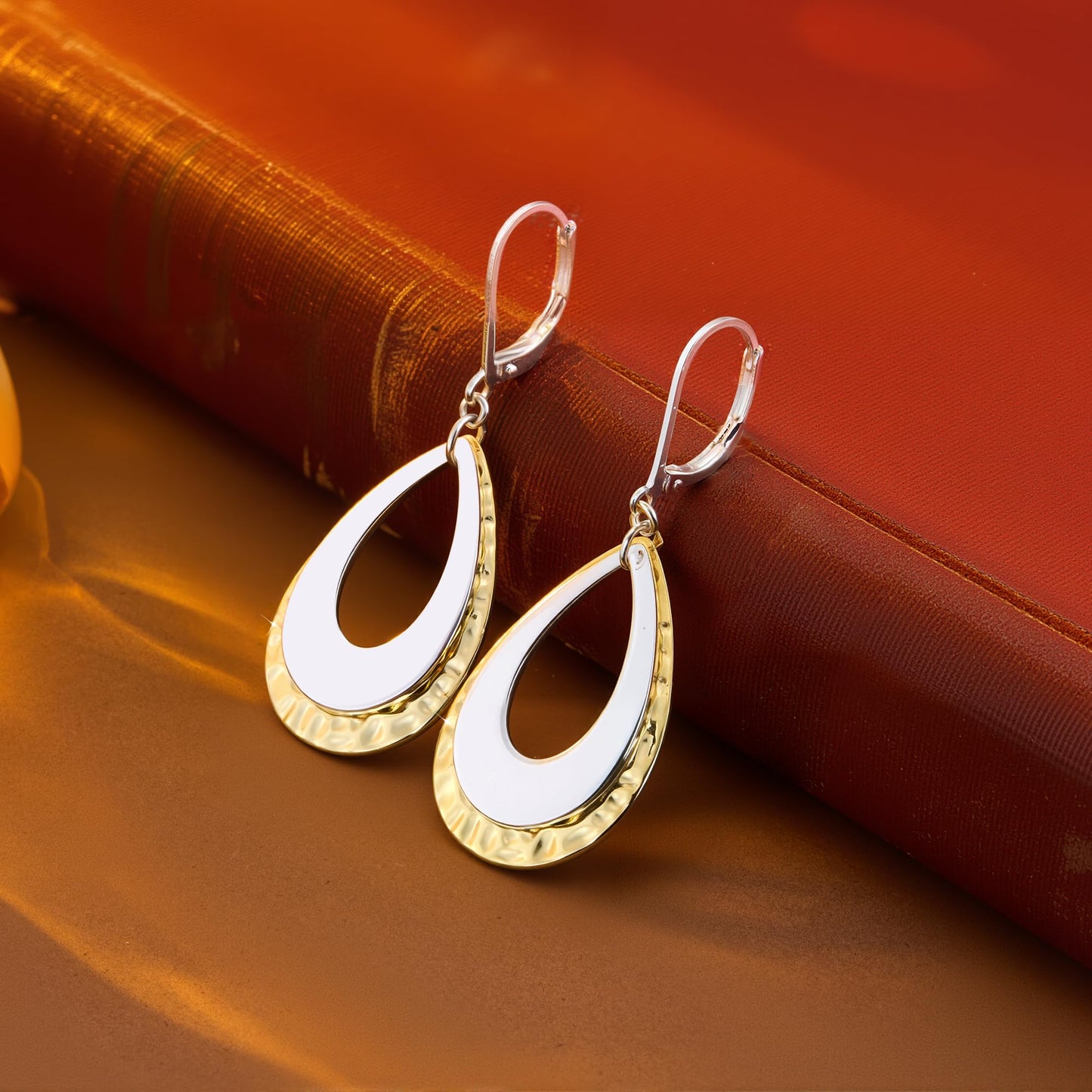 Sterling Silver Teardrop Dangle Earrings for Women Sliver Layer Leverback Hammered Dangle Earrings Jewelry Hypoallergenic Gold Plated Waterdrop Leverback Dangle Earring for Gifts