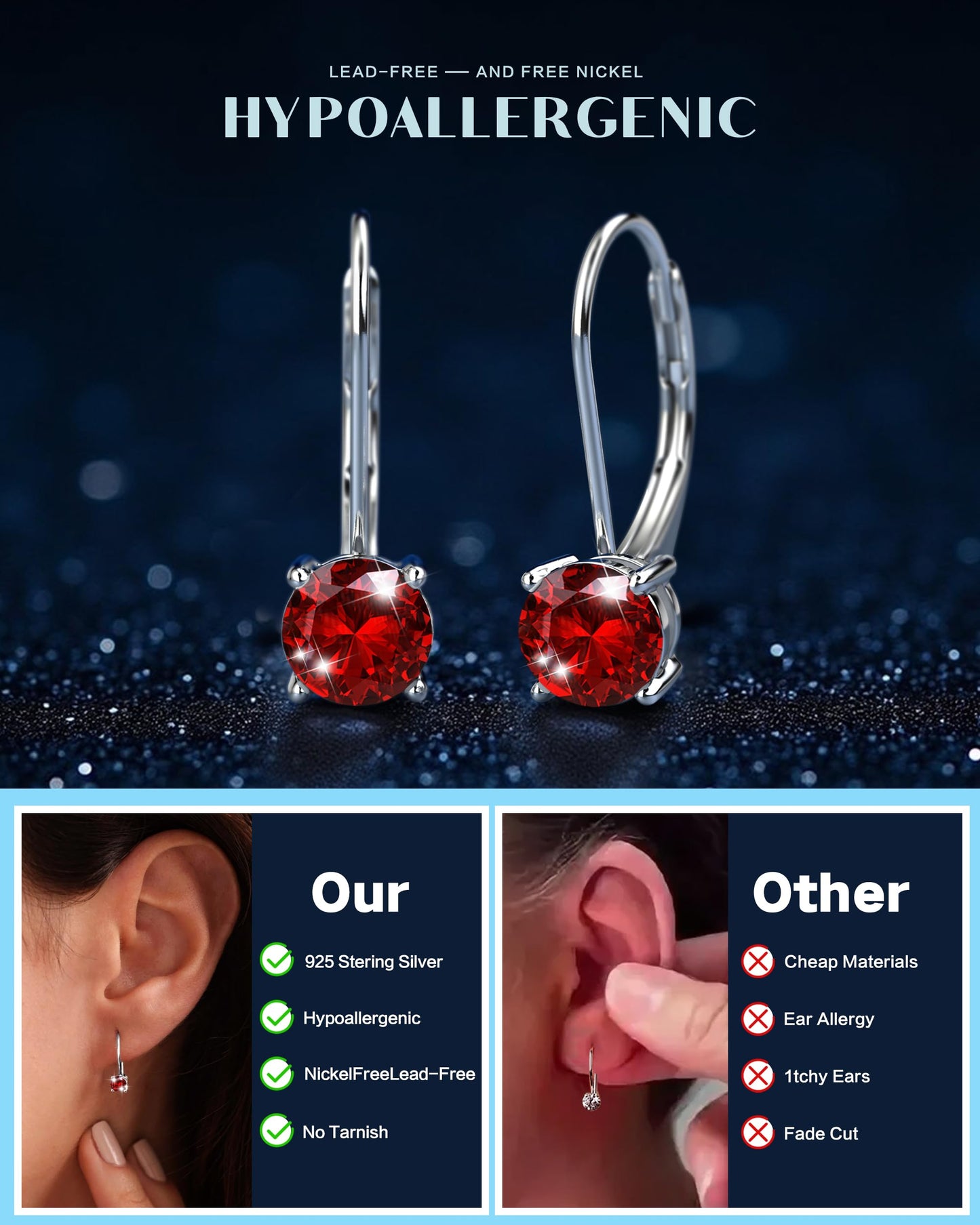 Blahanna Moissanite Earrings,1.0ct-2.0ct D Color Brilliant Round Cut Earrings S925 Sterling Silver Dangle Earrings Moissanite Leverback Drop Earring