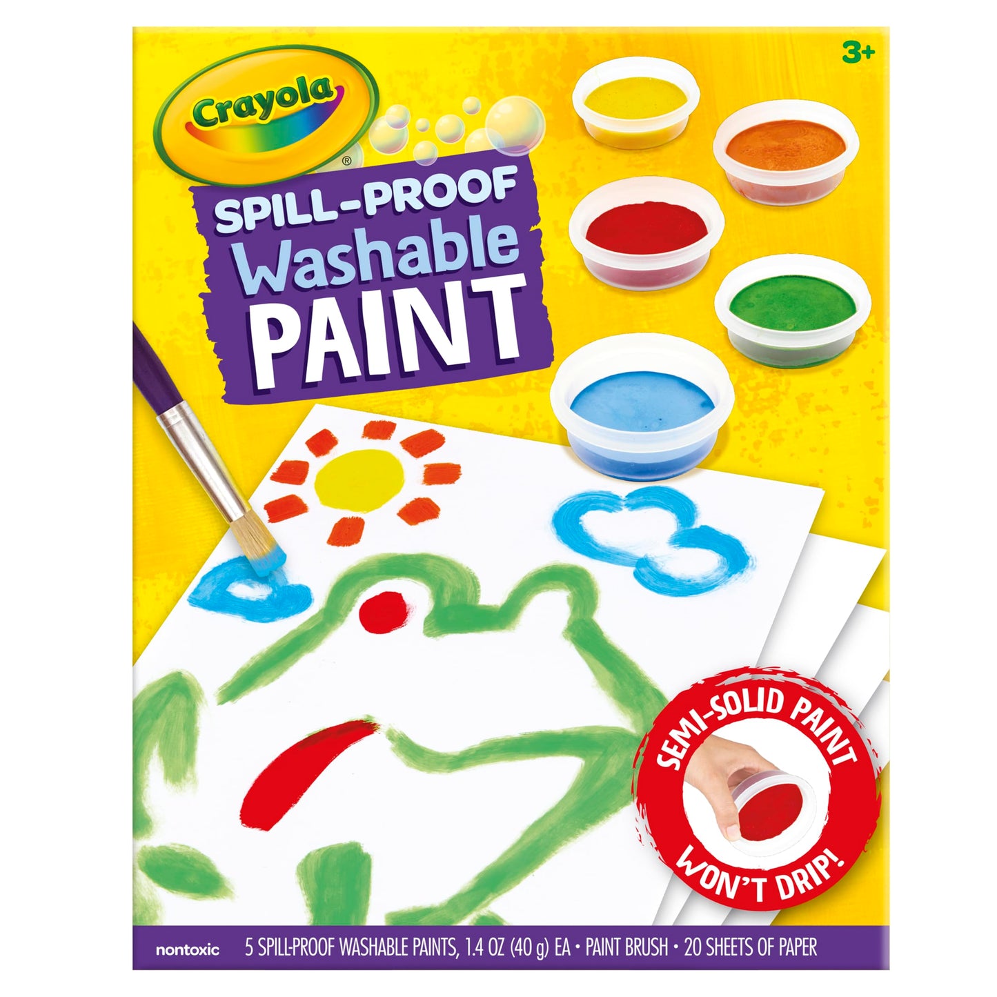 Crayola Spill Proof Paint Set - Washable Paint for Kids, Includes Paint Brush & Paper, No Drip, Less Mess Arts & Crafts, Toddler Gift, Ages 3+