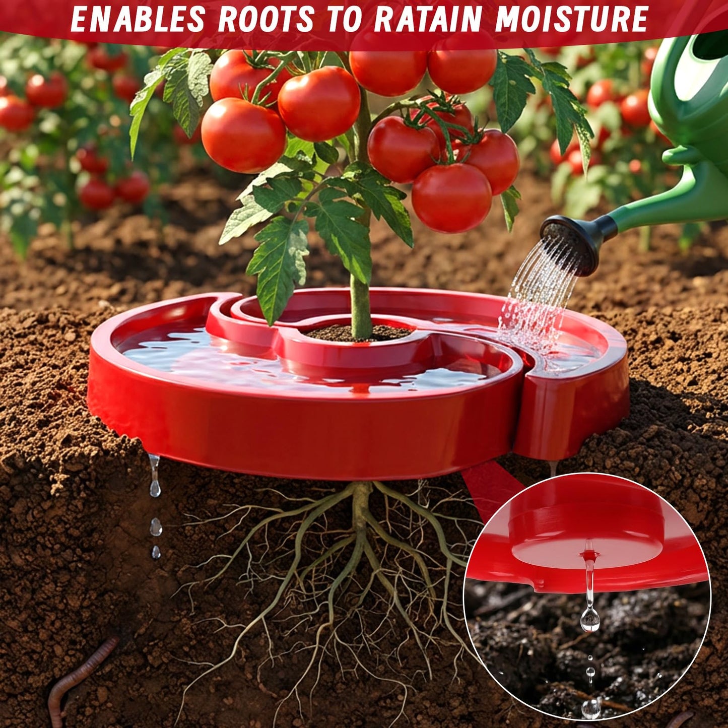 5 Sets Tomato Watering Trays, Surrounding Red Tomato Automator Tray, Root Irrigation Trays for Vegetables, Reduce Runoff, Weed Control, Boost Growth for Tomatoes, Peppers & Garden Veggies