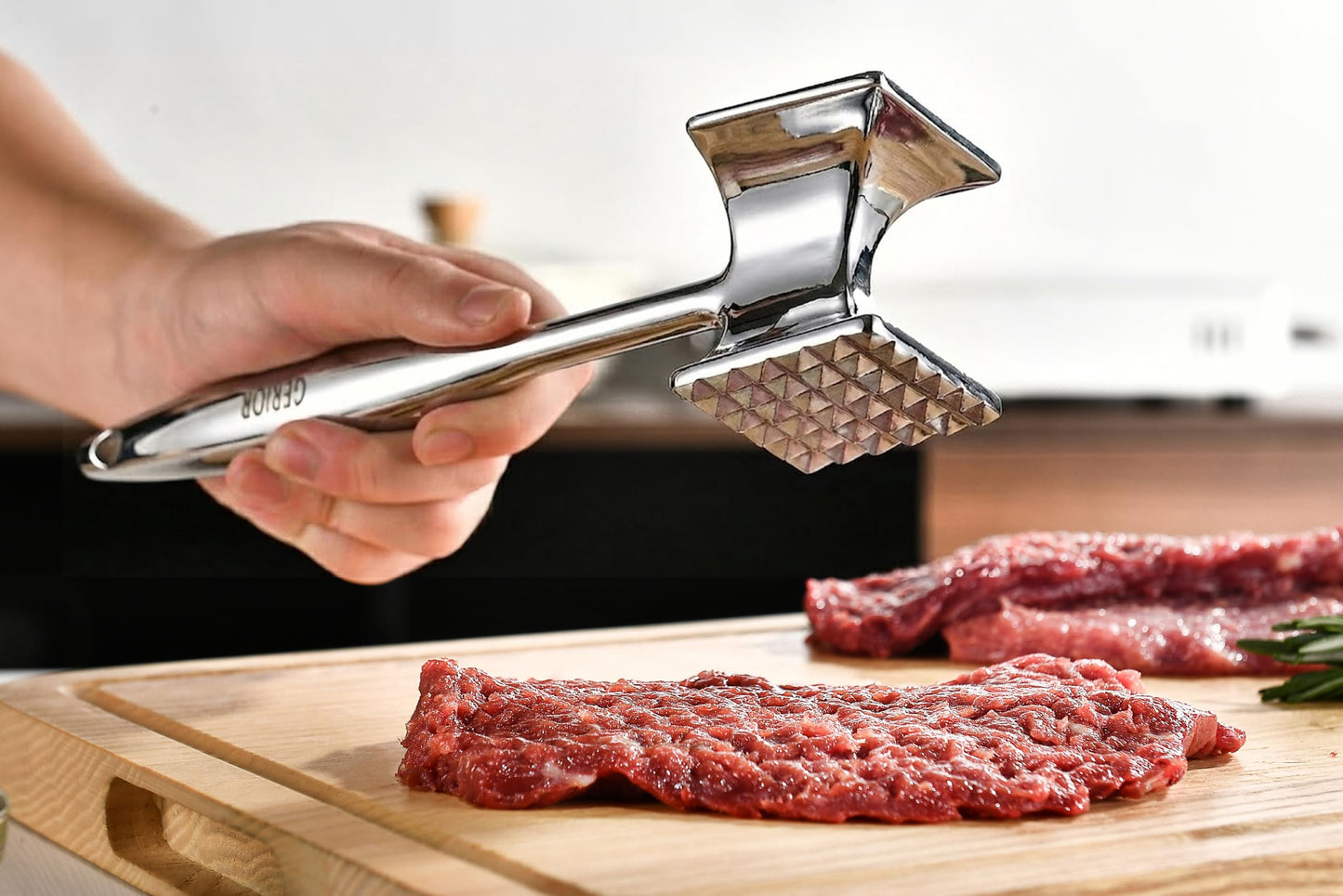 Heavy Duty Meat Tenderizer Tool, Stainless Steel Mallet & Kitchen Hammer Pounder, Mirror Polished Double Sided Tenderizing Mallet for Chicken, Steak & Beef - Dishwasher Safe