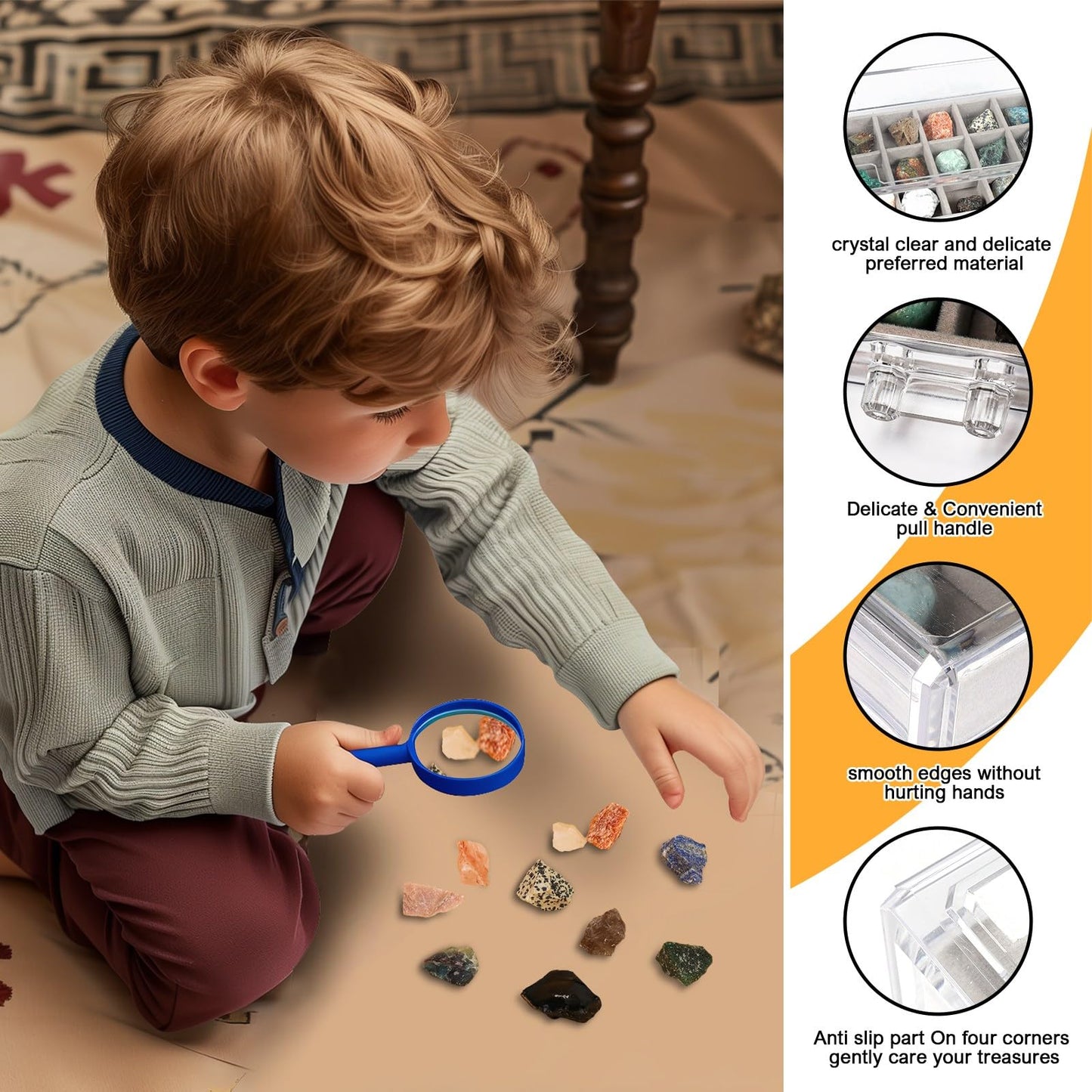 BTYCityMao Rock Collection Box for Kids - Display Case for Collectibles - Storage and Display Shelf - Generation 2