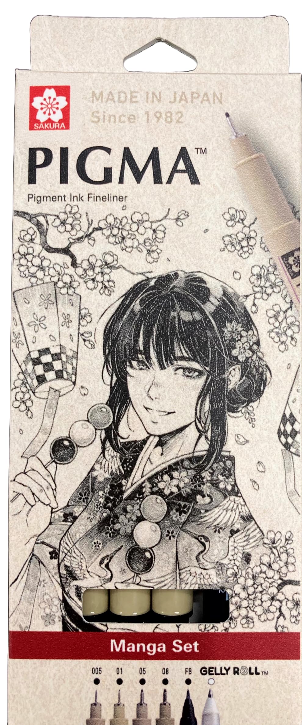 SAKURA Pigma Micron - Pigment Fineliner Pens - 005/01/05/08/GellyRoll 0.5mm/Fine Brush - Paper Case of 6 - Black Ink