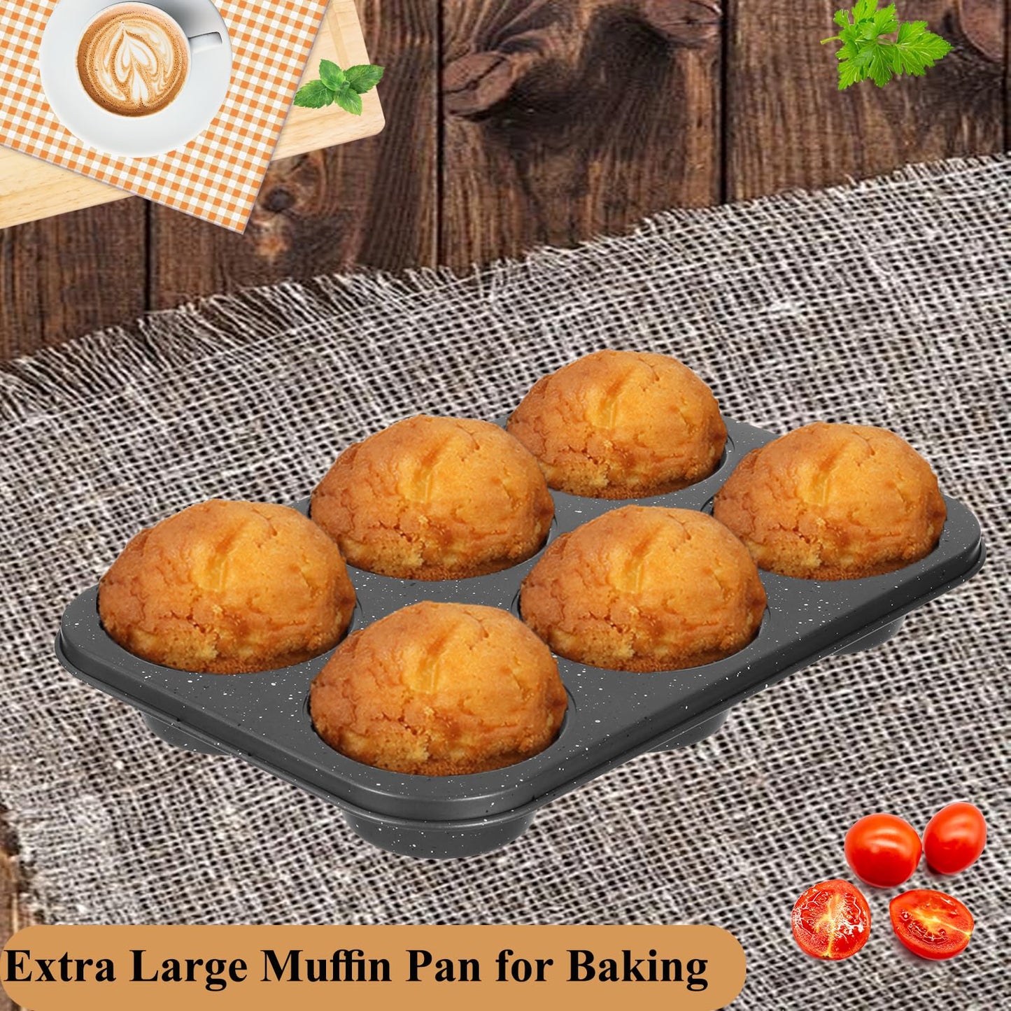 Walooza Jumbo Muffin Pan 2 Pack, Nonstick 6 Cup Muffin Tin, Extra Large Cupcake Pan for Baking, Giant Muffin & Cupcake Mold, Carbon Steel Muffin Tins, 3.3'' Cup Diameter