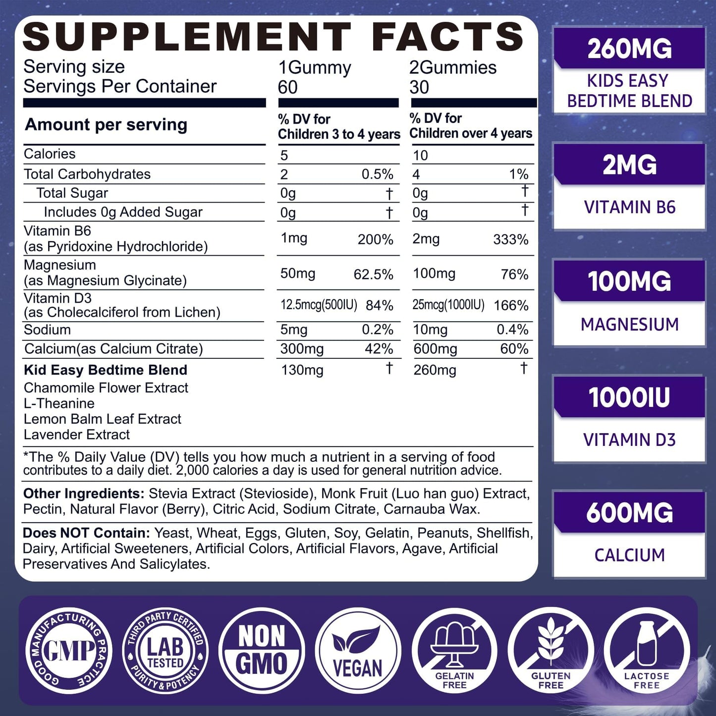 Kids Sleep Gummies - Magnesium Glycinate Gummies, Melatonin Free Sleep Aid | Magnesium, Calcium, D3, B6, L Theanine | Kid Melatonin Alternative for Restful Sleep (Pack of 1)