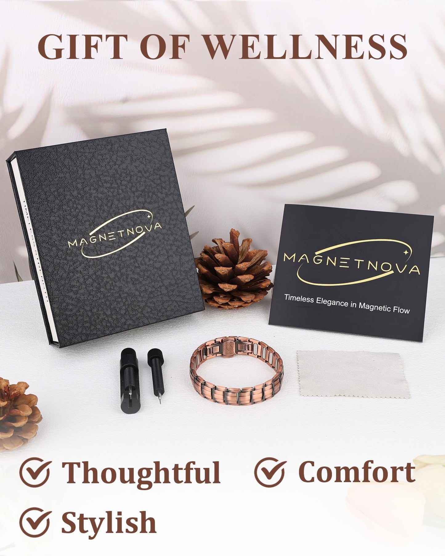 MagnetNova Ultra Strength 99.99% Pure Copper Bracelets for Men, Magnetic Bracelet with 5000 Gauss Magnets, Adjustable Size with Sizing Tool & Gift Box
