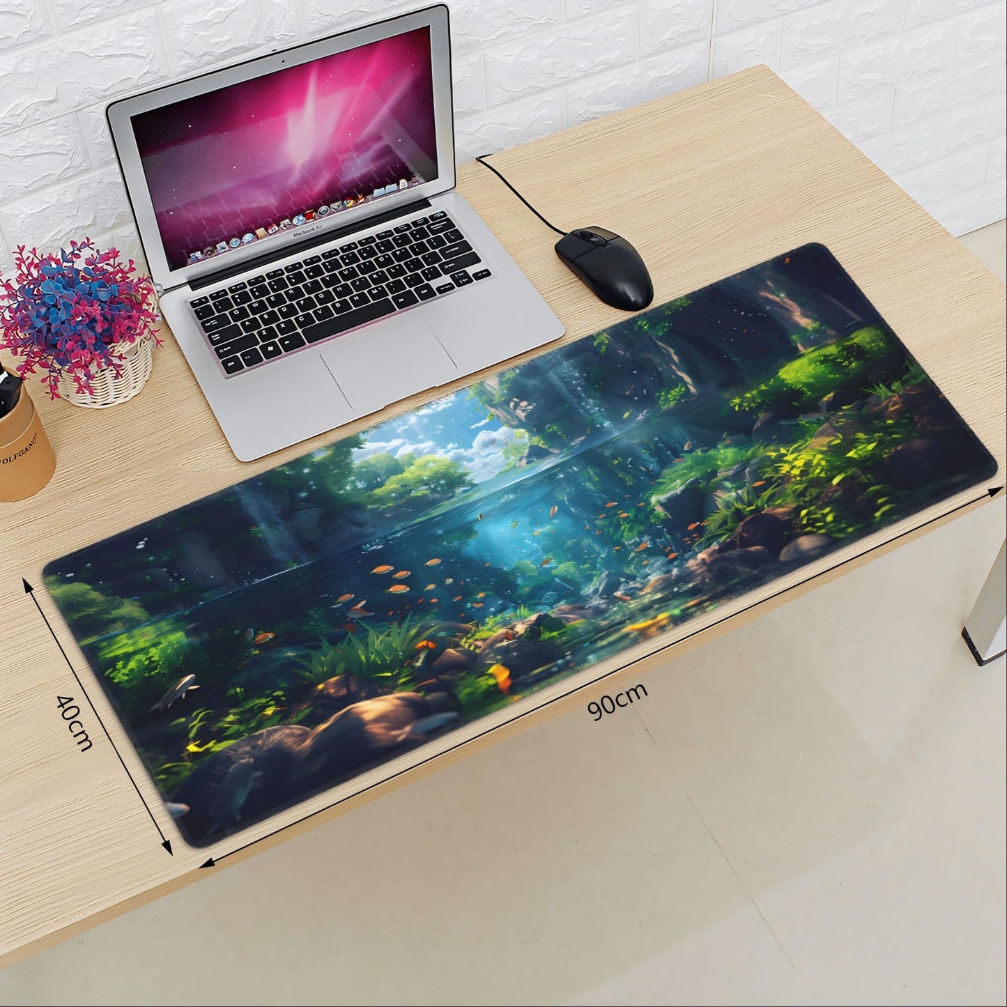 OnengMu XXL Gaming Mouse Pad 35.4x15.7 inch, Landscape Anime Theme Desk Mat,Large Mousepad for Wireless Mouse Office Desk Accessories (Water Plant)
