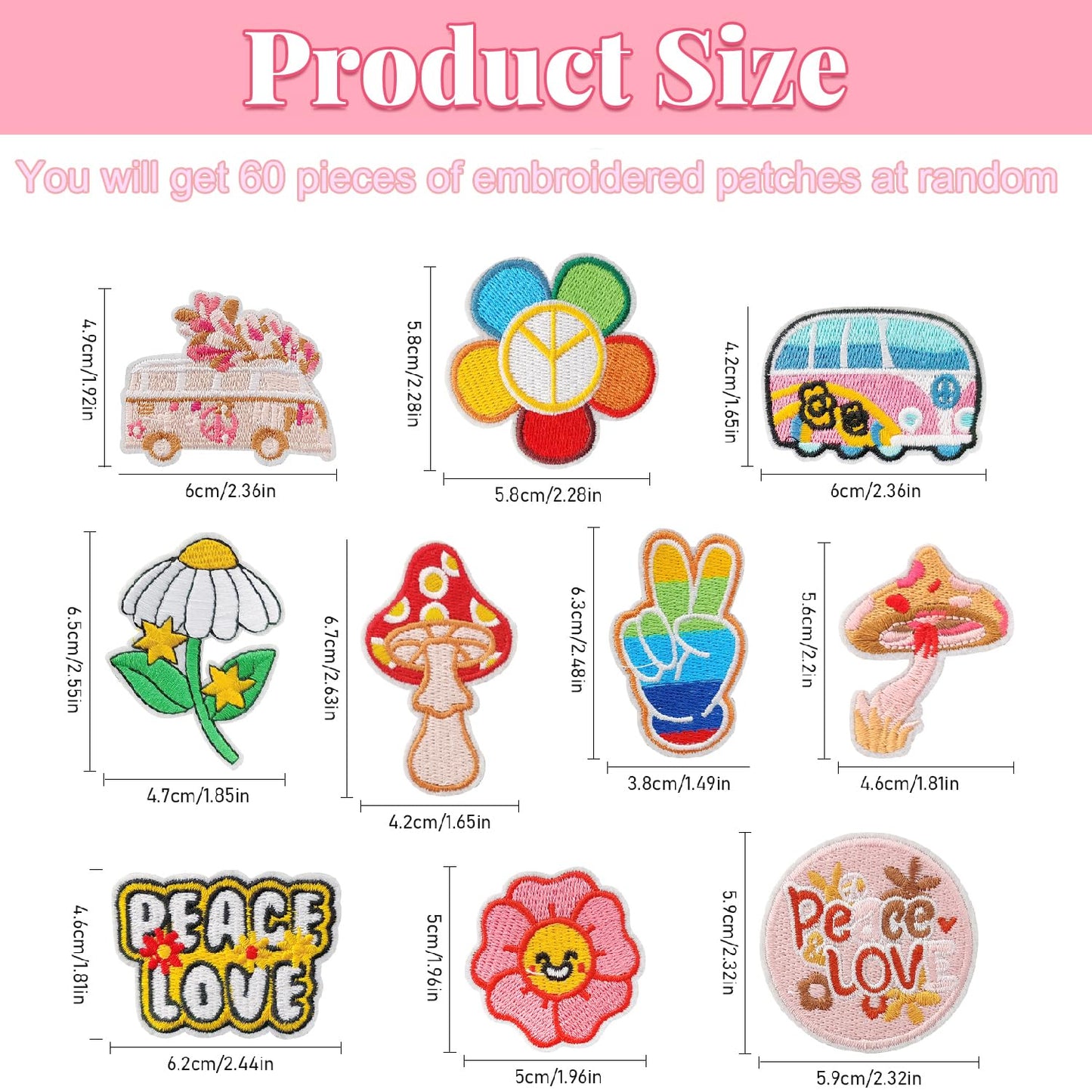 AXEN 60PCS Embroidered Iron on Patches DIY Accessories, Random Assorted Decorative Patches, Cute Sewing Applique for Jackets, Hats, Backpacks, Jeans, 60 Pieces Package