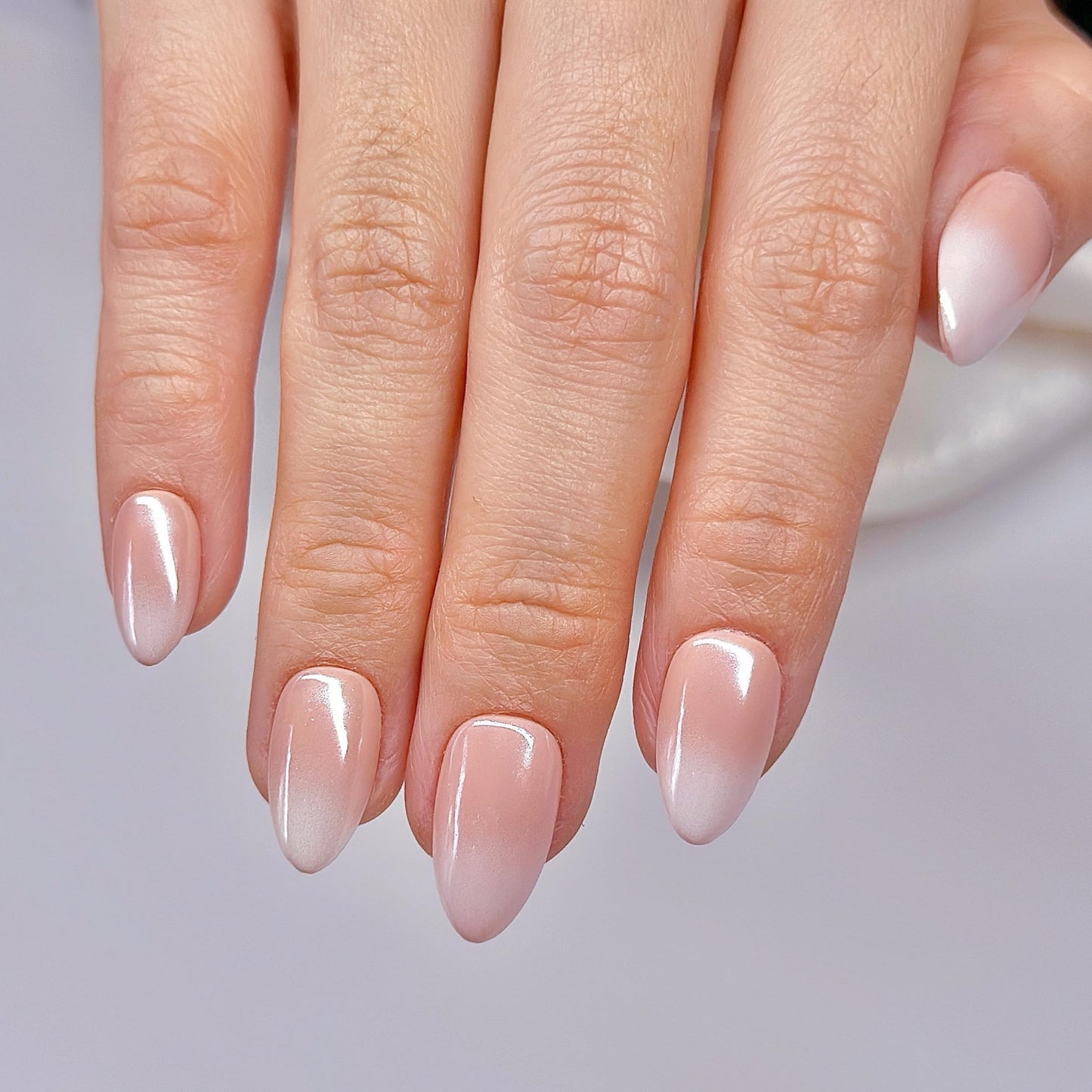 Sunruby Hand Painted Handmade Press On Nails Short Almond Ombre Pink White with an Ultra-Glossy Mirror Finish.Reusable Soft Gel Nails in 15 Sizes -30 Nail Kit with Glue | Designed in LA|Vanilla Cream