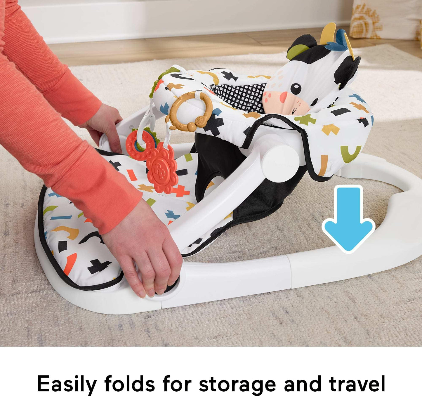 Fisher-Price Portable Baby Chair, Cute Cow Sit-Me-Up Floor Seat with BPA-Free Teether & Clacker Newborn Developmental Toys