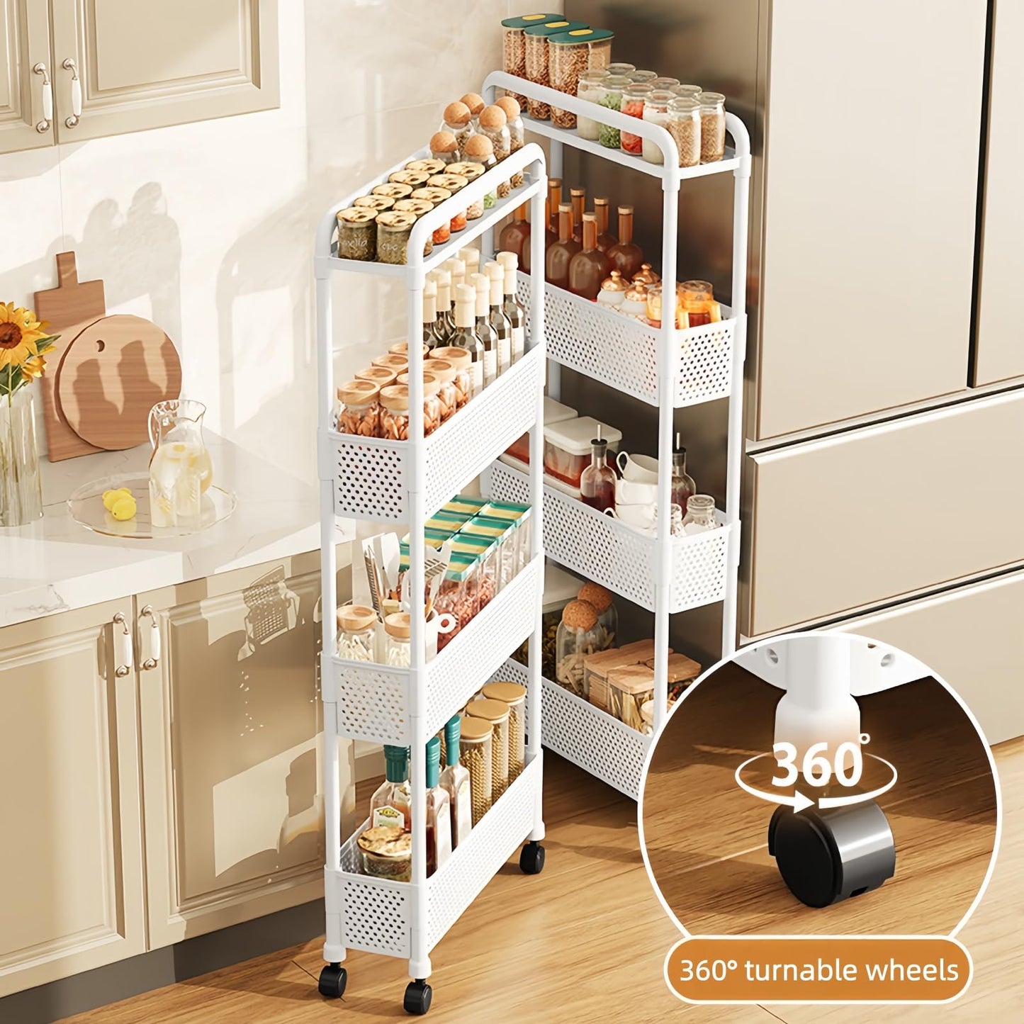runsfeld Slim Storage Cart, Kitchen Gap Storage, Multi-Layer Organizer with 360° Swivel Wheels for Kitchen Bathroom (Black,3 Tier)