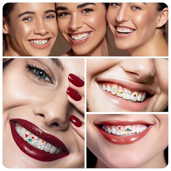 Novani 690 Pieces Tooth Gems Jewelry Kit for Teeth, Tooth Diamonds DIY Crystal Rhinestones Mixed Sizes Colors and Shapes Gemstones for Teeth (Without Glue)