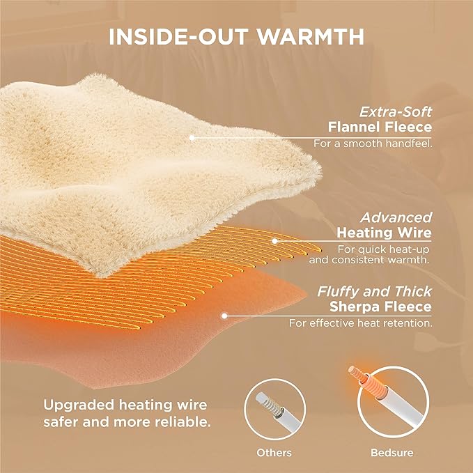 Bedsure Electric Blanket Full Size - Soft Flannel Heated Blanket, Fast Heating with 10 Time Settings & 6 Heat Settings, Warm Gift for Grandma (72x84 inches, Dark Grey)