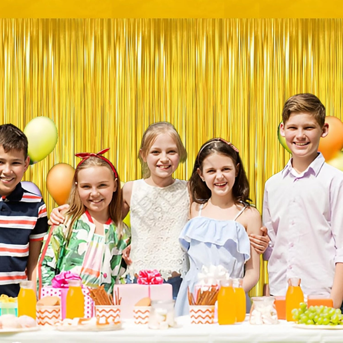 Gold Foil Fringe Curtain 3.3×8.3FT 6 Packs, Metallic Tinsel Curtains Party Streamers for Birthday Graduation Baby Shower Decoration (6pcs,3.3FT×8.3FT, Gold)