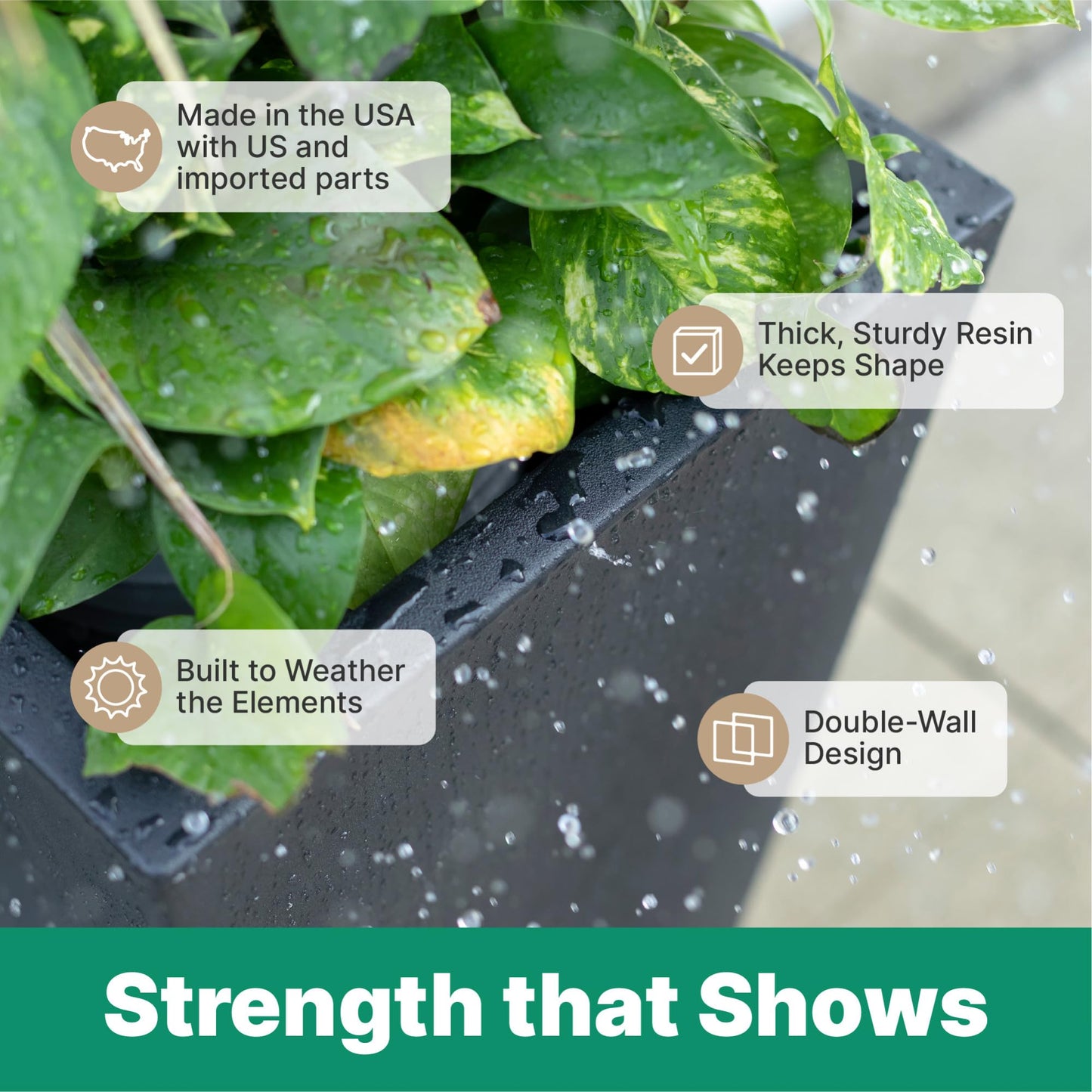 Step2 Tremont Tall Square Tapered Planter, 28", Indoor/Outdoor Plants, Efficient Drainage, Durable Resin, Concrete