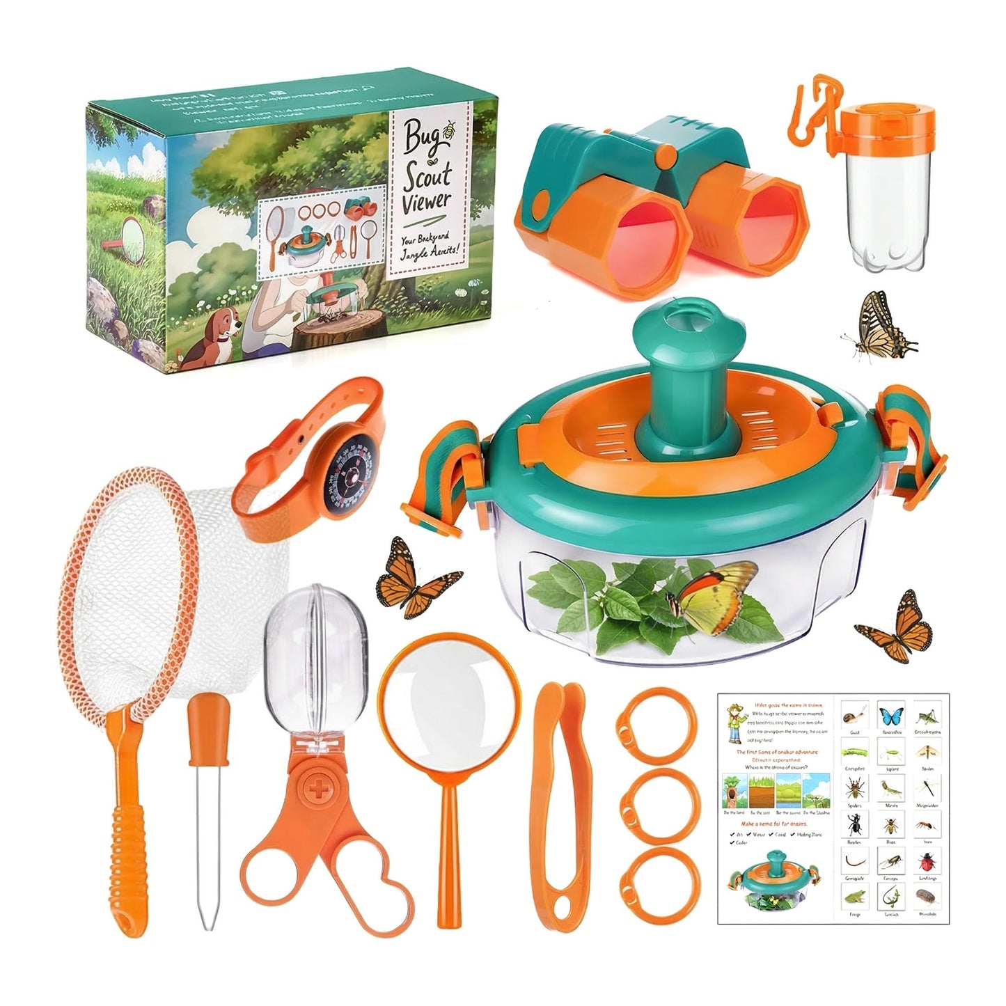 National Geographic Bug Catcher Kit for Kids - Kids Bug Habitat with Magnified Viewer, Bug Box, & Tweezers, Insect Habitat, Outdoor Toys, Bug Catching Kit, Bug Box (Orange 13 Pcs)