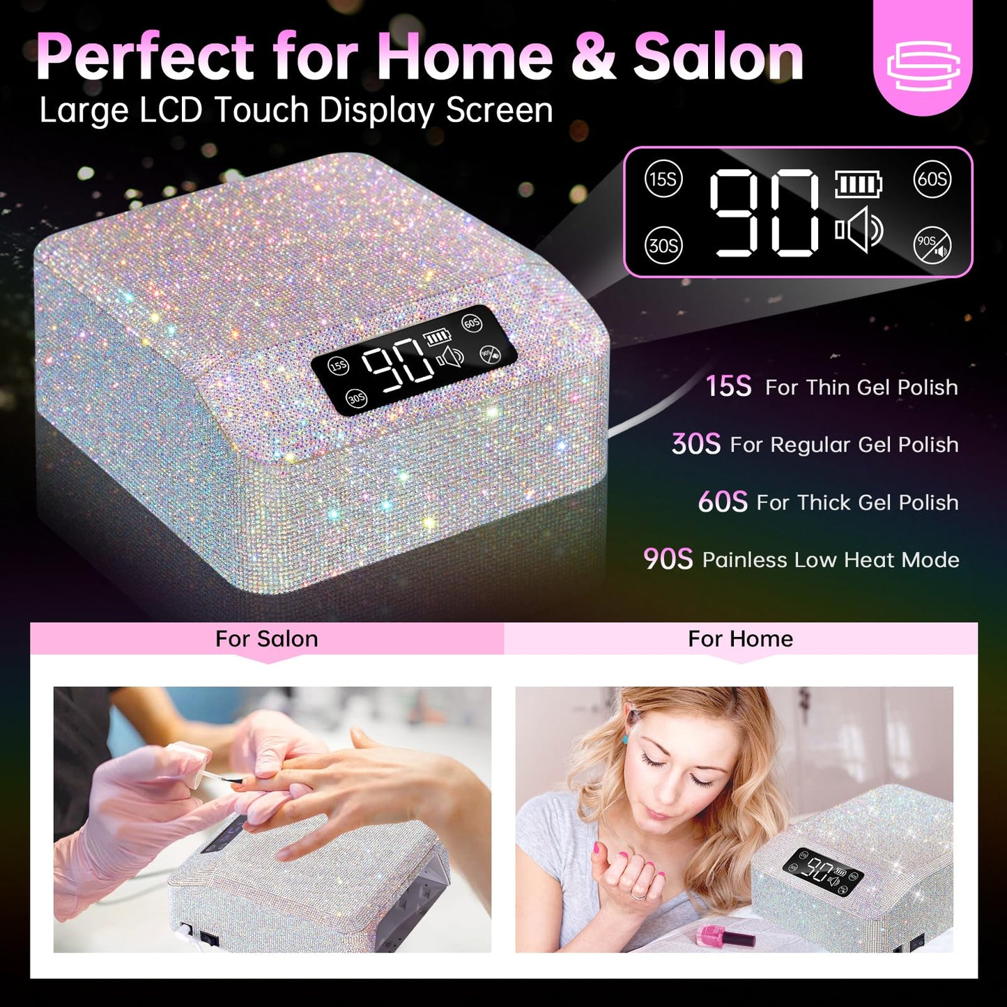 CHRISTINE SHELLY UV LED Nail Lamp 96W Plug-in Nail Dryer Sparkly Gel Polish Light 4 Timer Setting Professional Quick Dry Curing Lamp with Display Auto Sensor for Salon & Home