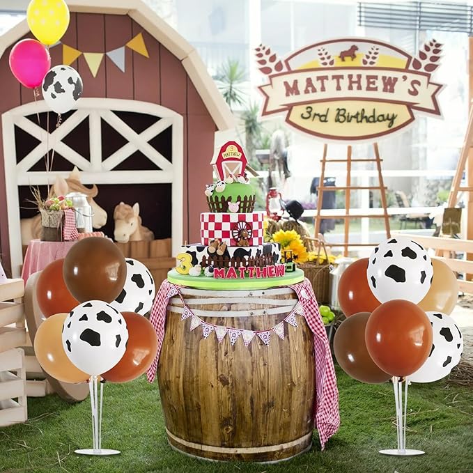TONIFUL 4 Set Western Balloon,Brown Nude Cow Print Latex Cowboy Balloon Stand Centerpiece Table Decorations for Farm Cowboy Western Baby Shower Birthday Party Decorations