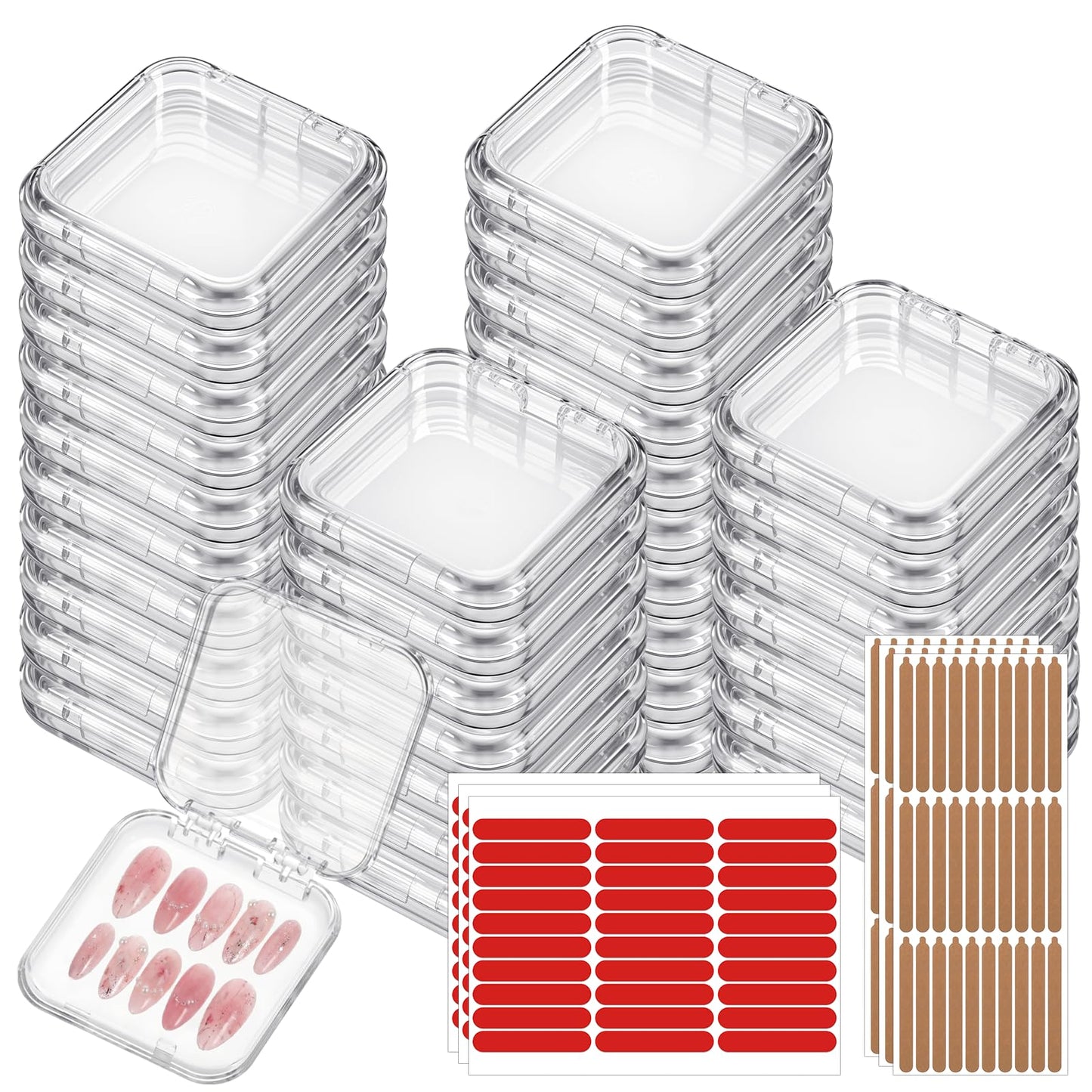 48 Pcs Press On Nail Packaging Box, Press On Nail Storage Box with 180 Pcs Adhesive Double Sided Tape, Acrylic Artificial Nails Display Case for Nails Salon