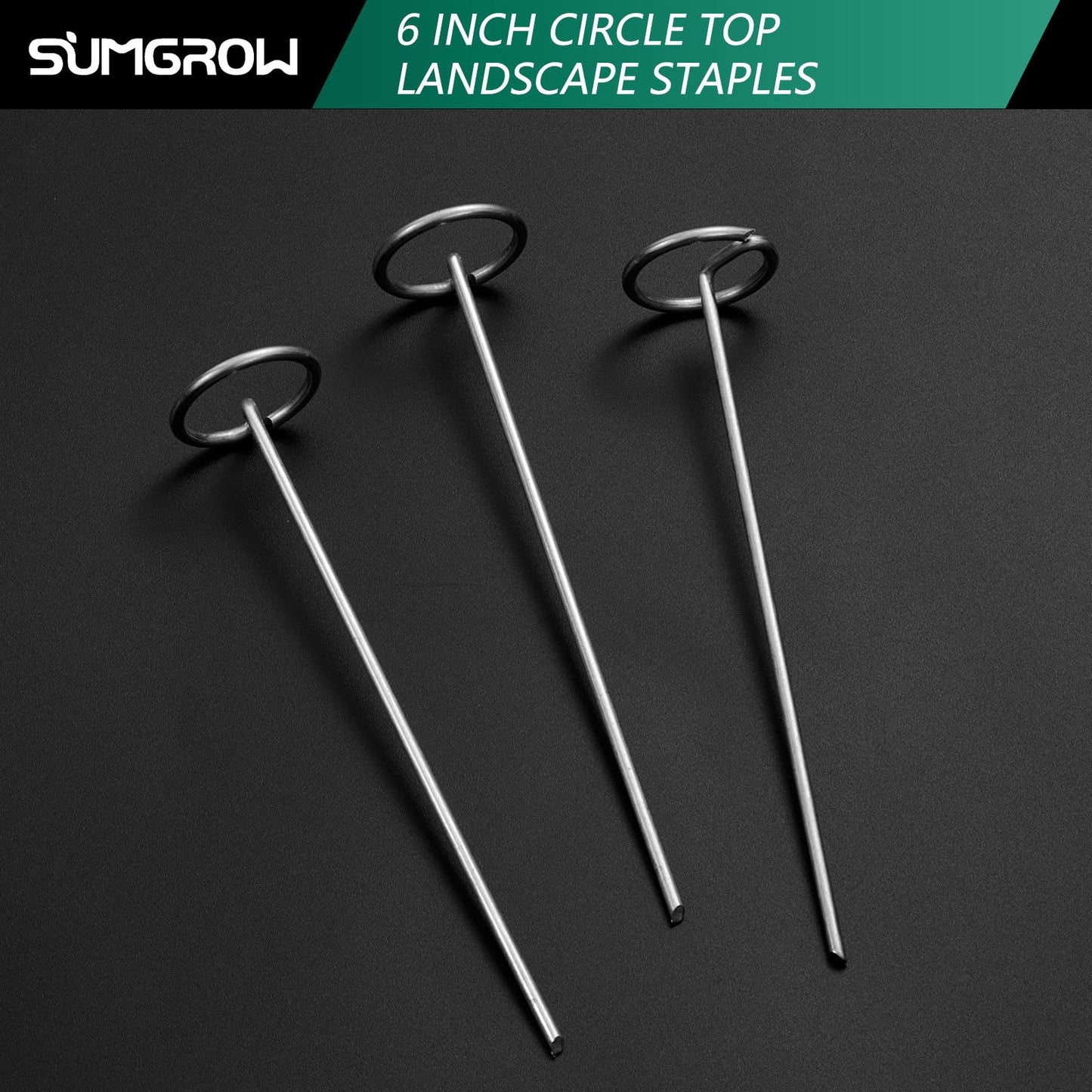 SUMGROW 60 Pack 6-inch, Landscape Staples, Fabric Pins, Weed Barrier Stakes, Circle Top Galvanized Steel Spikes for Securing Outdoor Tent, Ground Sheets, Fleece, Edging, Lawn Turf, Decorations