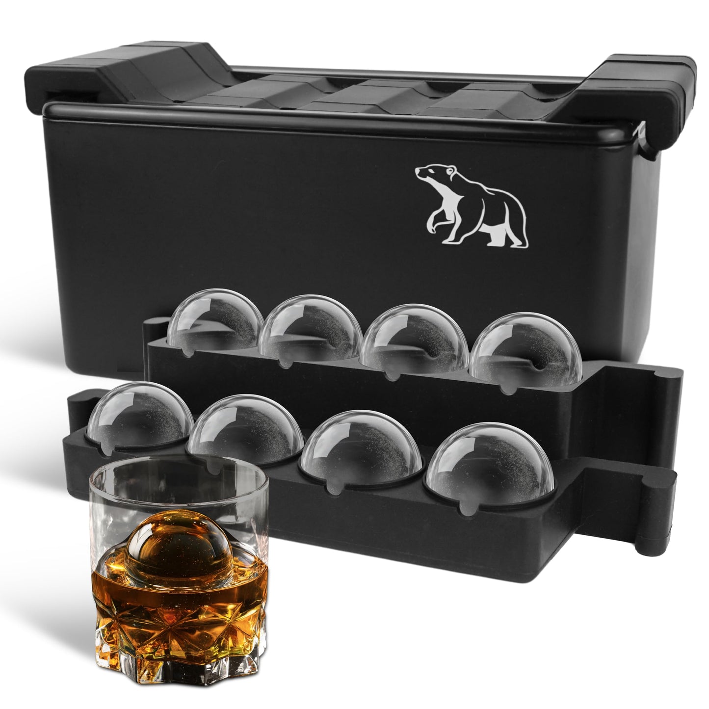 Elyzn 8 Sphere Clear 2” Ice Ball Maker Mold for Whiskey & Cocktails – Creates 2 Inch Round Crystal Clear Ice Spheres for Home Bars, Bourbon, and Mixology – Durable Silicone & Hard Shell Design