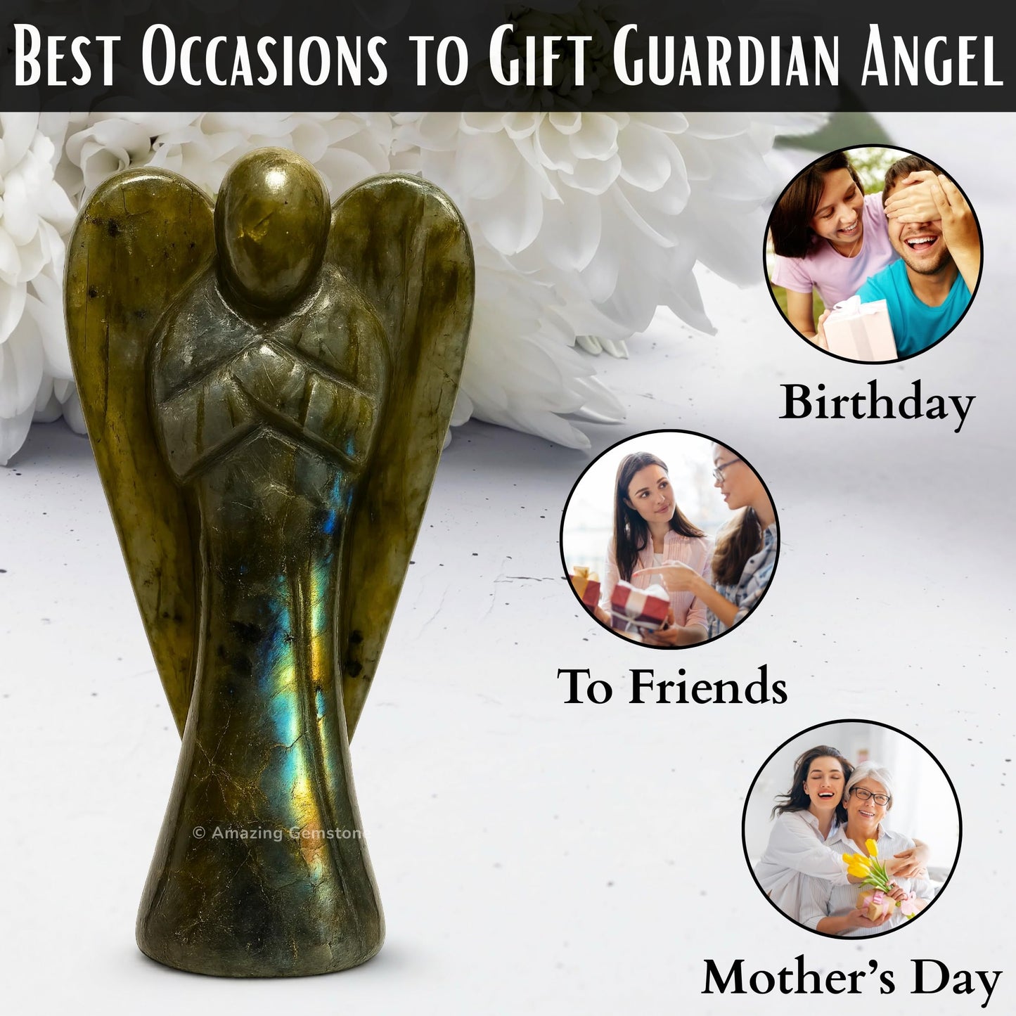 Amazing Gemstone Labradorite Angel - Labradorite Crystal Angel and Pocket Guardian Angel Crystal Figurines (3 inches)