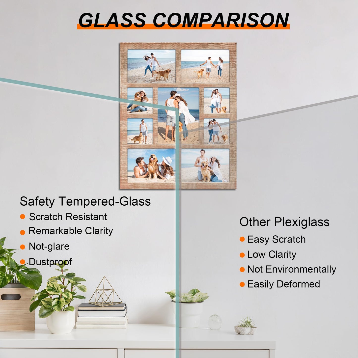 YESKAY Picture Frame Collage for 6x8 and 5x7 and 4x4 Photos - 9 Openings Rustic Brown Picture Frame with Real Glass,Family Picture Frames Wall Decor(1 Pack)