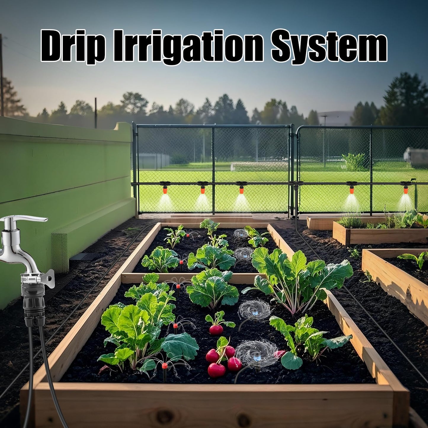 100FT Drip Irrigation System Kit, Automatic Watering System with 30 Adjustable Nozzles & 30M 1/4" Tubing – DIY Solution for Gardens, Greenhouses, Patios & Lawn – Effortless Plant Care + Water-Saving