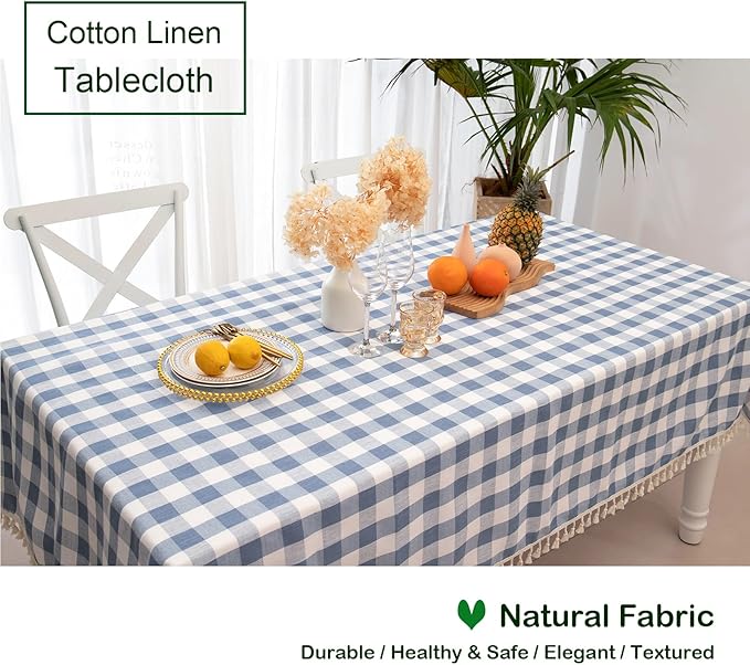 Buffalo Plaid Rectangular Tablecloth-Cotton Gingham Table Cloth for Kitchen Restaurant Farmhouse Spring Summer Easter Decor (Rectangle/Oblong, 55x102,Blue)