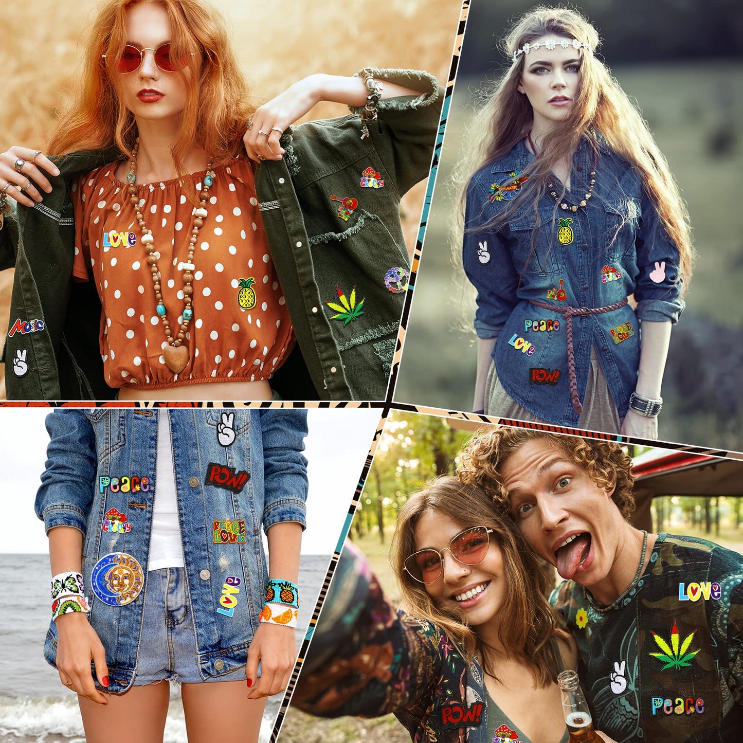 Ferraycle 48 Pcs Iron On Patches Hippie Embroidered Patches Random Assorted Styles Kit Aesthetic Repair Appliques for Sewing DIY Jacket Hat Clothing Backpack Jean 1970s Party