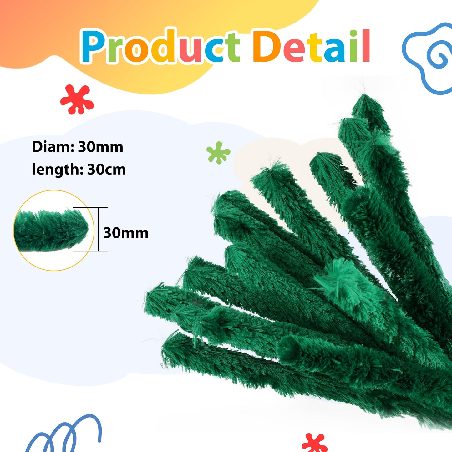 Caydo 50PCS Extra Thick Green Pipe Cleaners, Jumbo Chenille Stems for Kids Creative Craft DIY Projects (30 mm x 12 Inch)