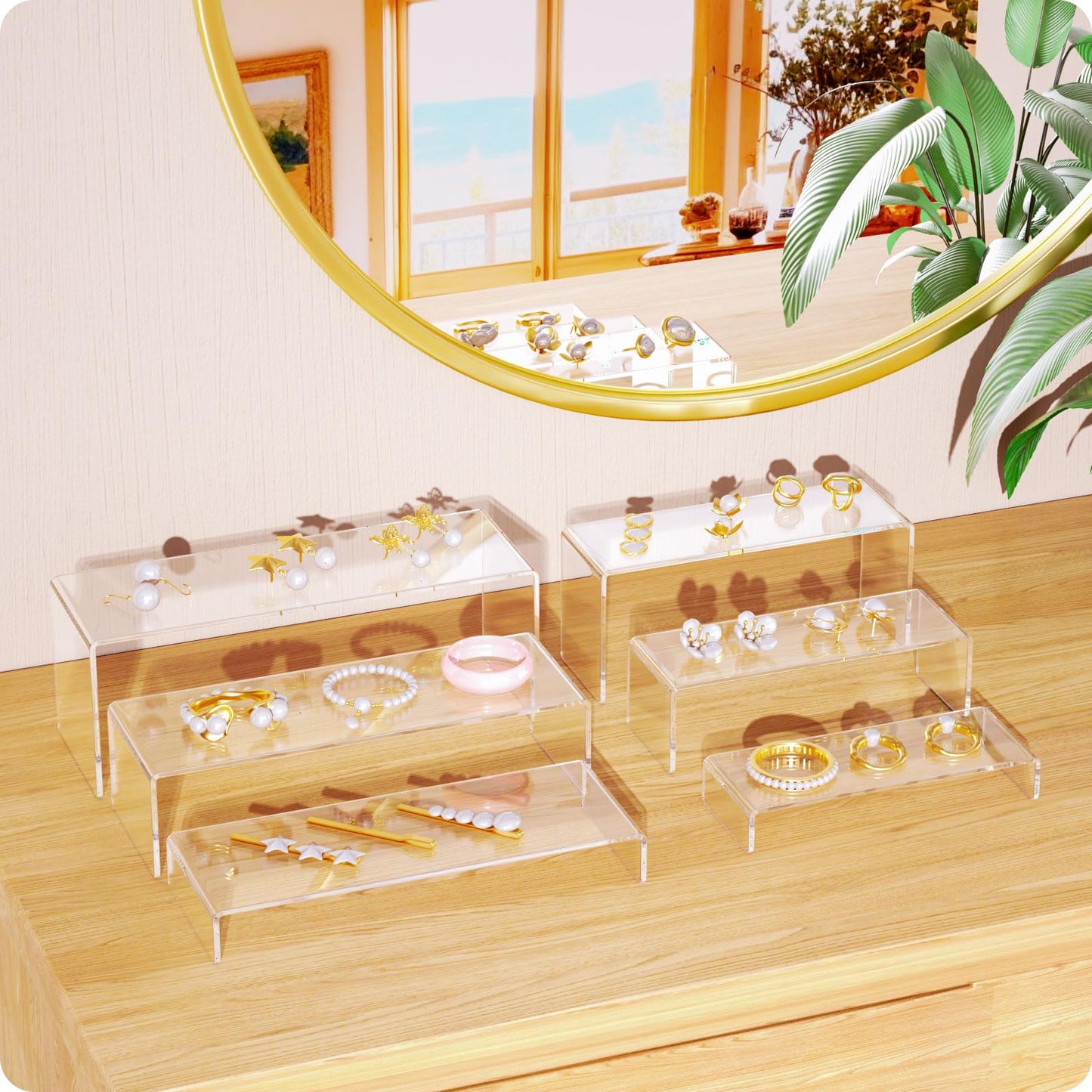 NIUBEE Acrylic Display Riser, 6 Pcs 9" Large Acrylic Risers, 2 Set Clear Rectangular Stands for Candy Dessert Cupcakes, Collectibles Display Stands Shelf for Display for Funko POP Figures