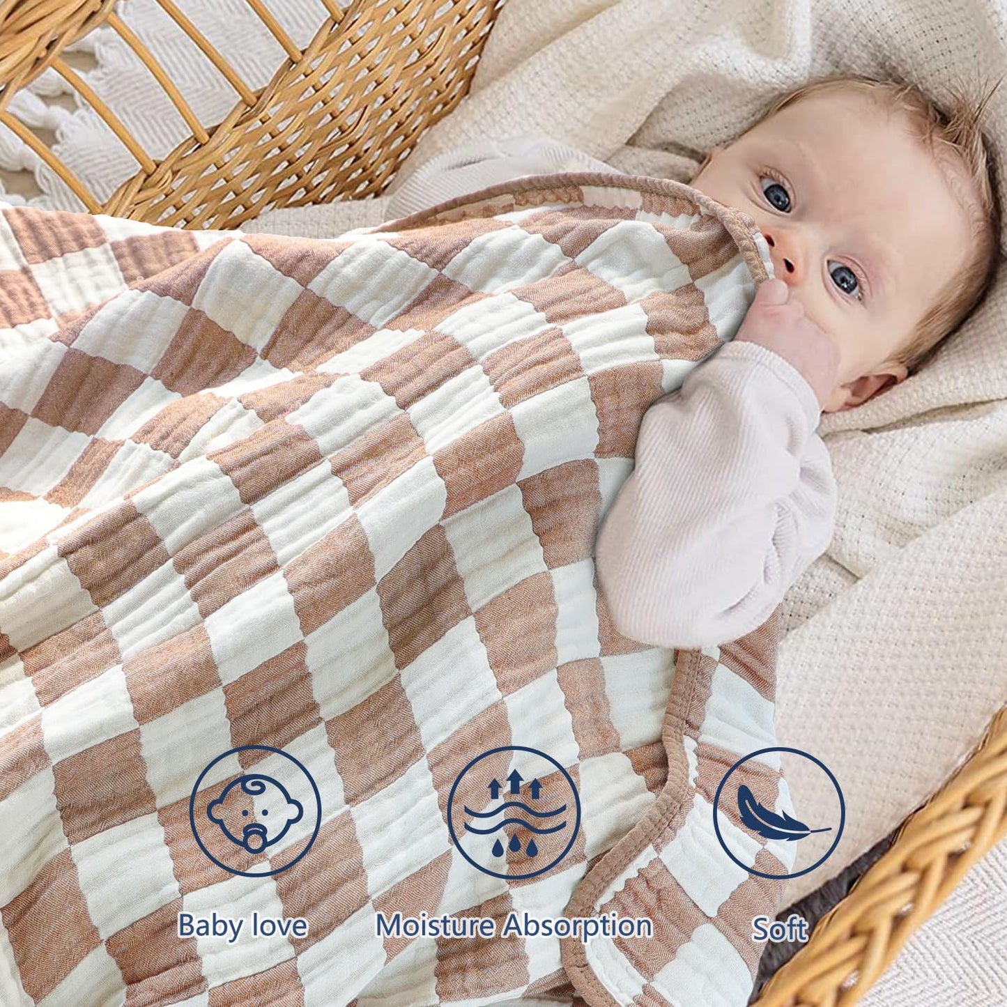 BEILIMU 2 Pack Bear Security Blanket Soft Baby Lovey Fluffy Blanket + Muslin Baby Blanket Unisex with Checkerboard Design Coffee