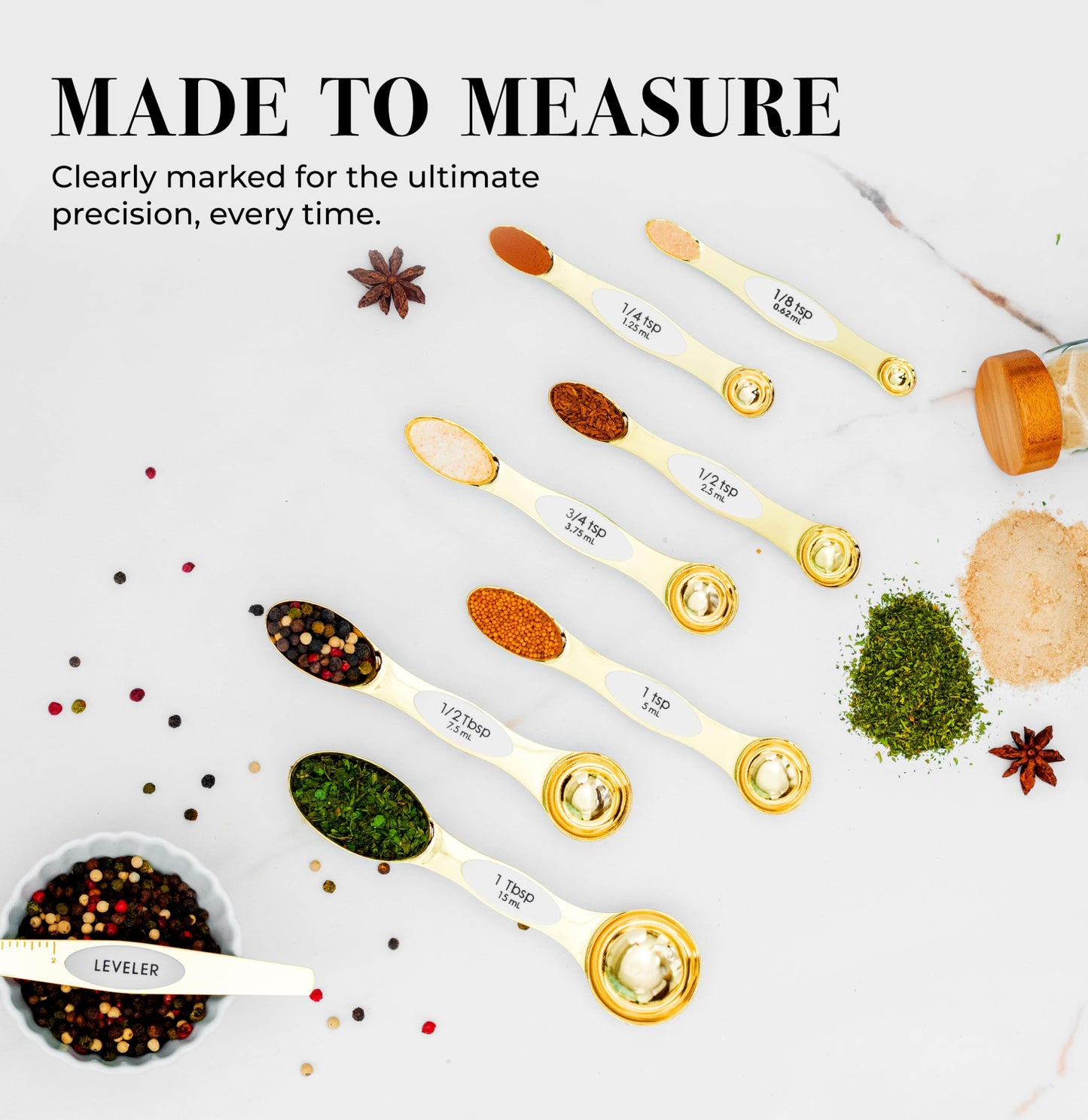 White and Gold Magnetic Measuring Spoons – Stainless Steel Double Sided Measuring Spoons for Cooking and Baking – Cute White and Gold Kitchen Accessories, Ideal for Gifting