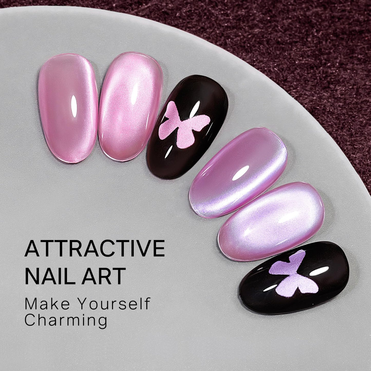 MIZHSE Cat Eye Gel Nail Polish, 8 Colors Pink Magnetic Gel Polish Set with Magnet Stick, Ceramics Effect Translucent Cats Eye Nails Soak Off Nail Art Manicure Home DIY Gift for Women