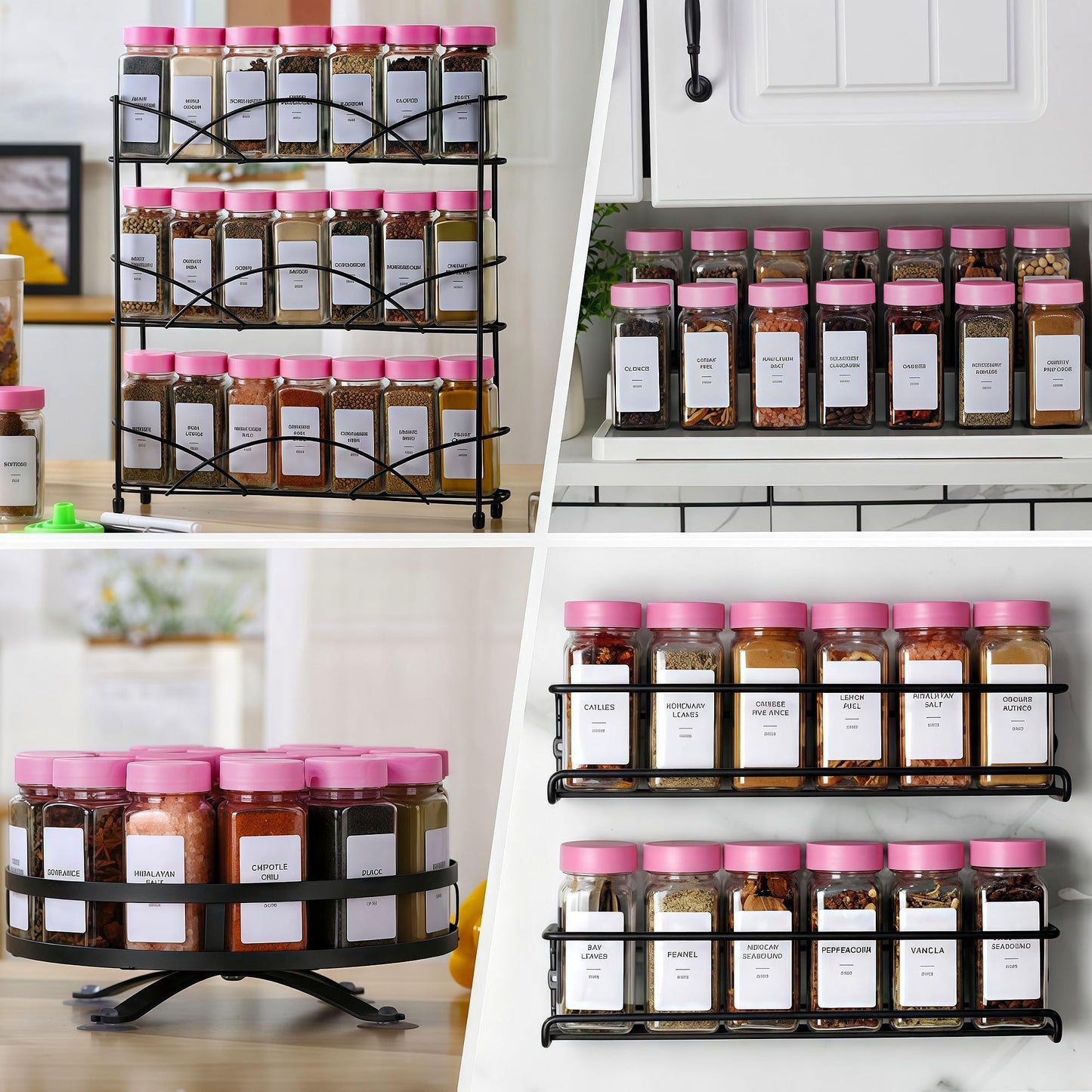 JARXSUN 24 Glass Spice Jars with Label-4oz Spice Containers with Lids and Shaker Lids,3 Sets of Spice Labels 1 Collapsible Funnel 2 Erasable Markers (24)