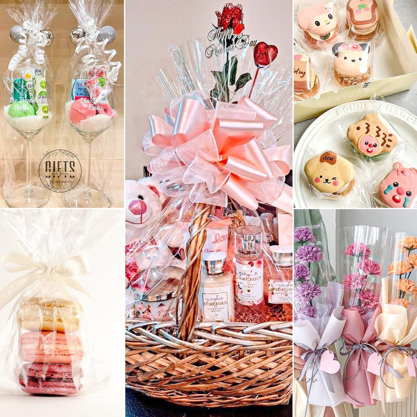 Vanhench 17.5" x 1500"(125') Clear Cellophane Wrap for Gift Baskets, 3Mil Thick Cellophane Wrap Roll for Bouquet Flower Wrapping, Clear Plastic Wrap Valentines Easter Wrapping Paper